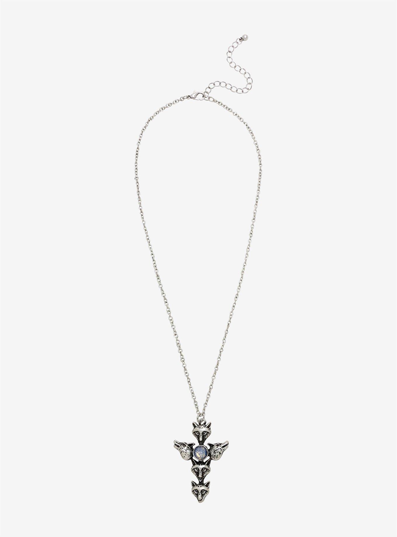 Wolf Head Moonstone Cross Necklace, , alternate