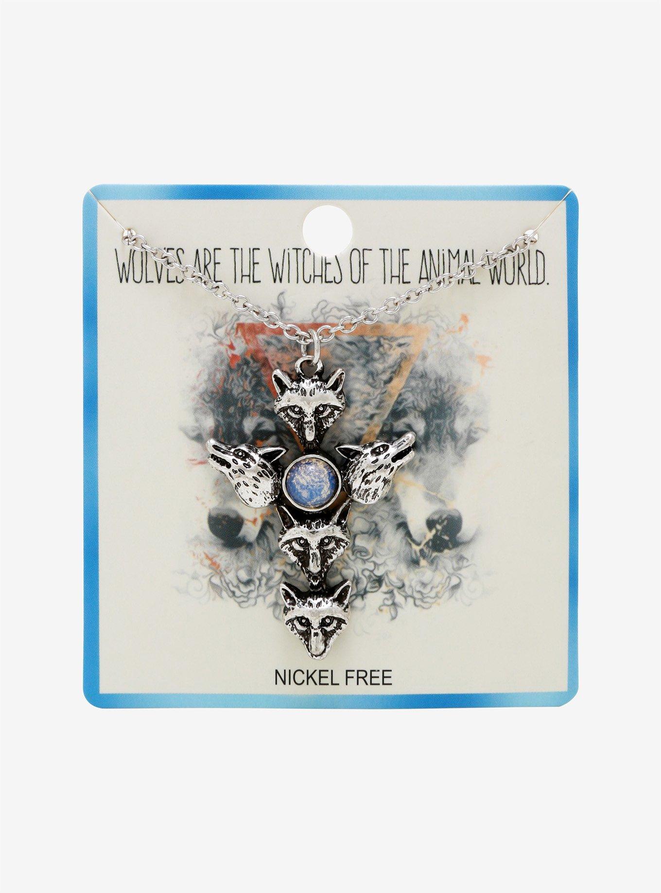 Wolf Head Moonstone Cross Necklace, , alternate