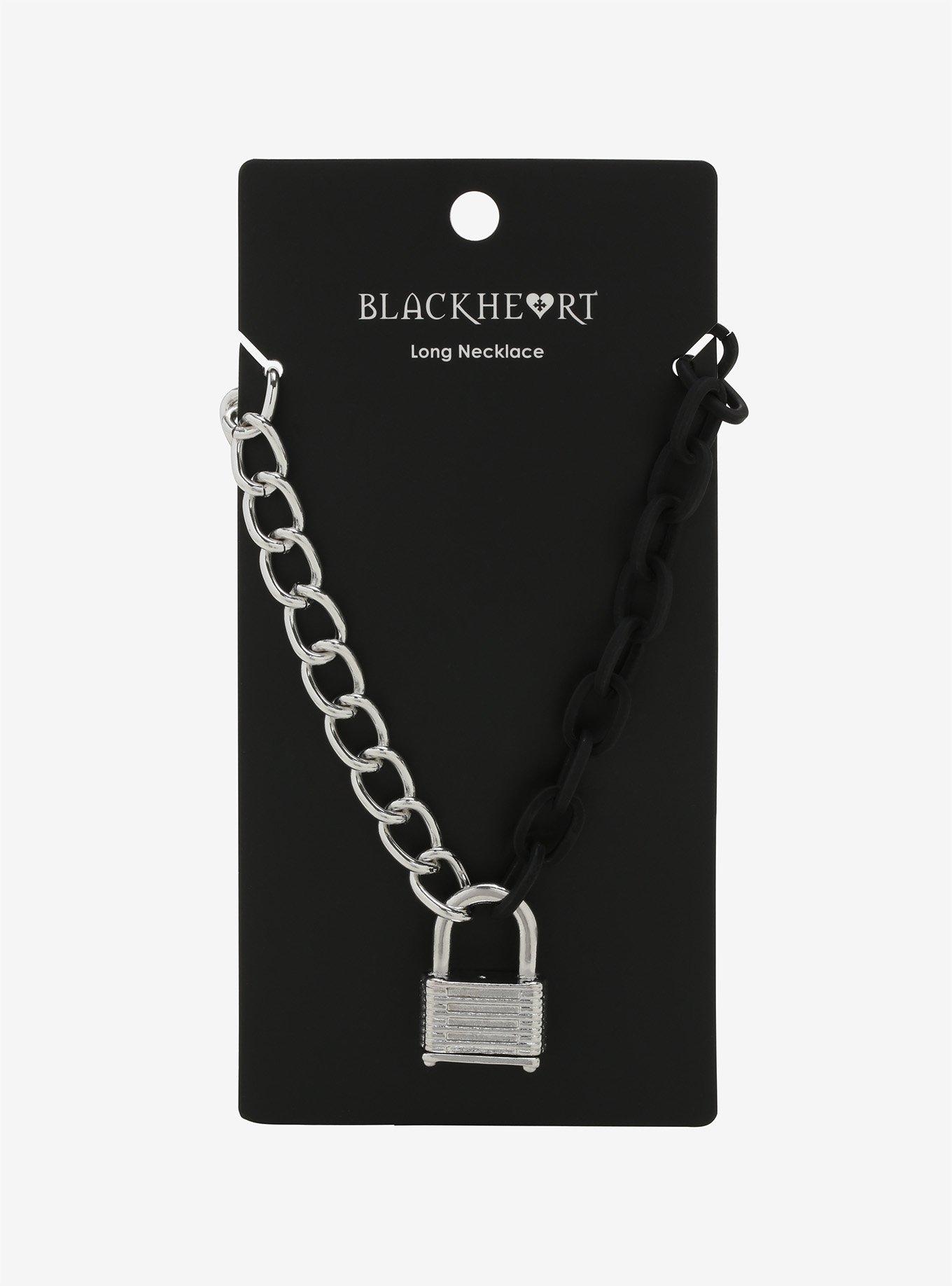 Black & Silver Padlock Chain Necklace, , alternate