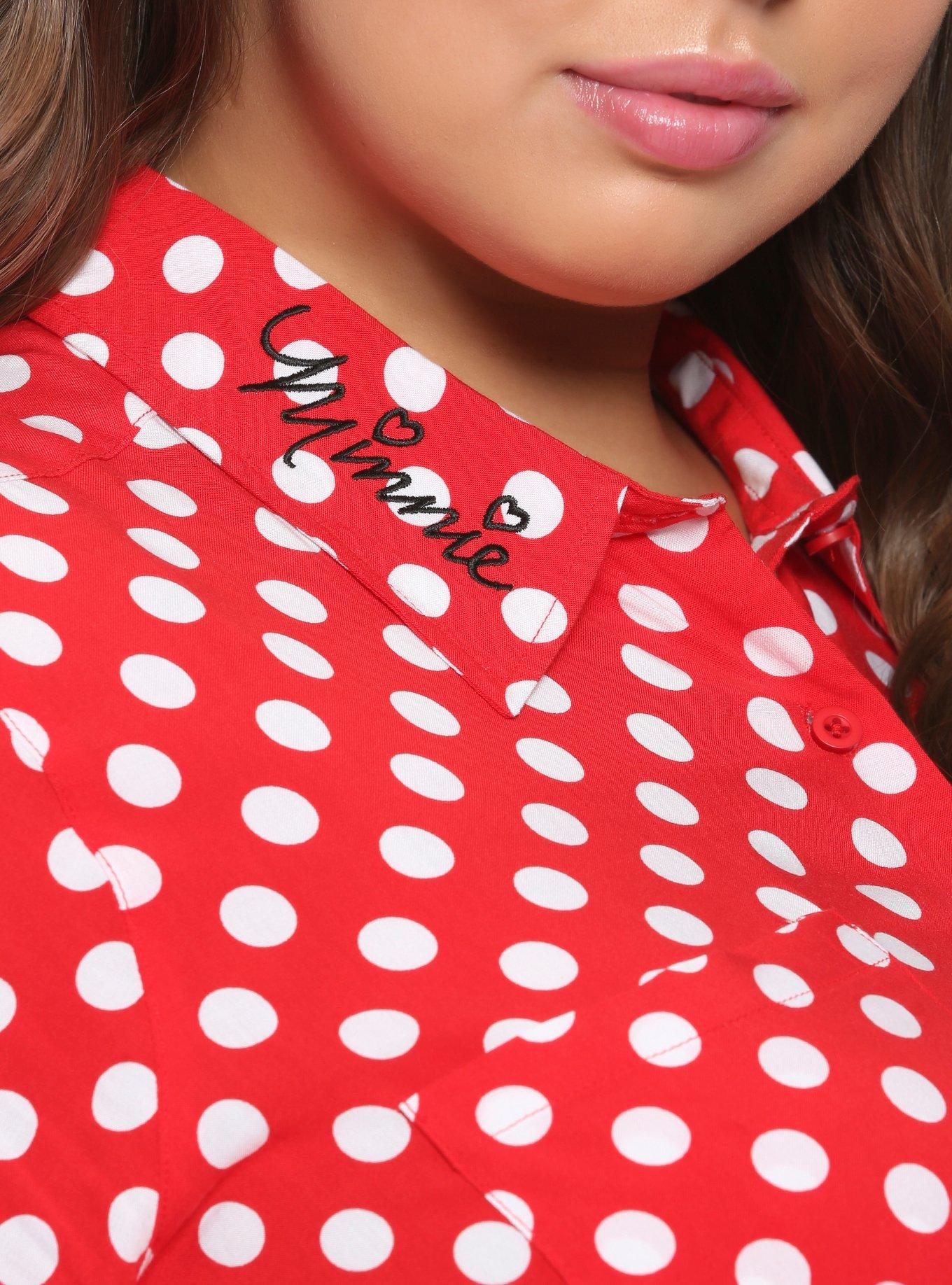 Her Universe Disney Minnie Mouse Polka Dots Pocket Tie-Front Girls Woven Button-Up Plus Size, WHITE, alternate