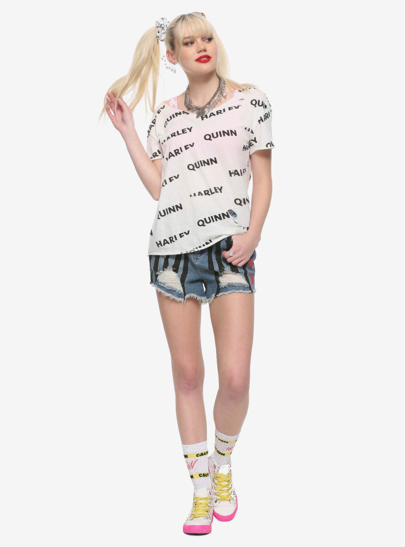 Her Universe DC Comics Birds Of Prey Harley Quinn Destructed Hi-Rise Shorts, MULTI, alternate