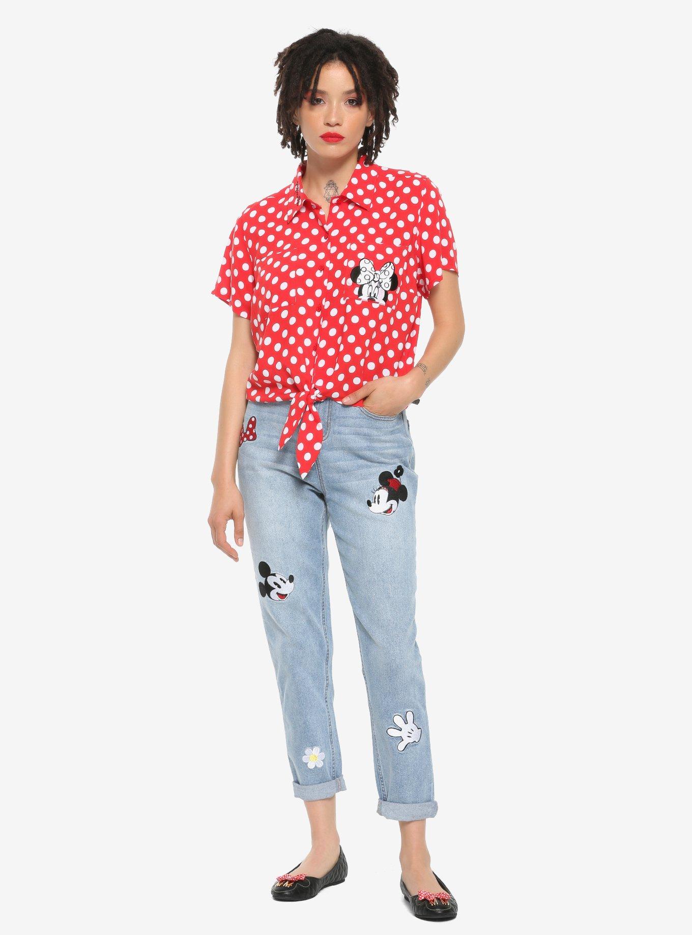 Her Universe Disney Minnie Mouse & Mickey Mouse Embroidered Mom Jeans, INDIGO, alternate