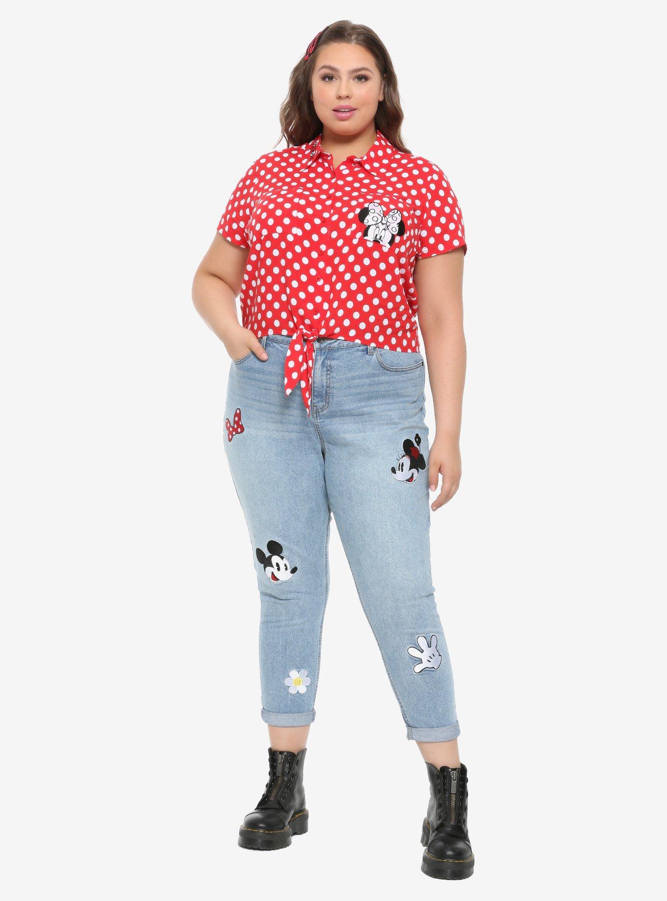 Her Universe Disney Minnie Mouse & Mickey Mouse Embroidered Mom Jeans Plus Size, INDIGO, alternate