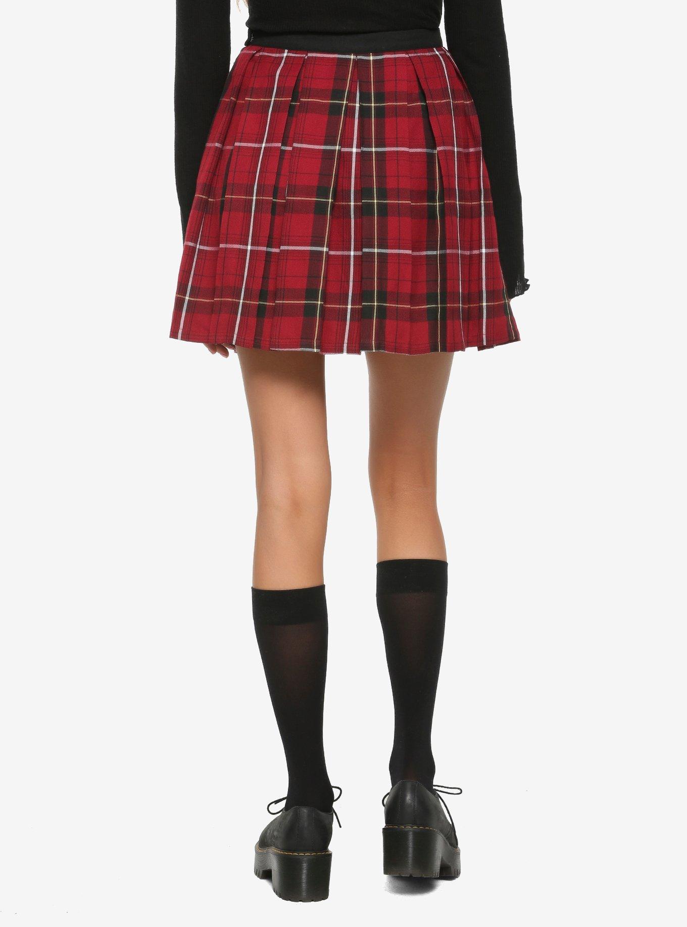 Burgundy Plaid D-Ring Skirt, PLAID - RED, alternate