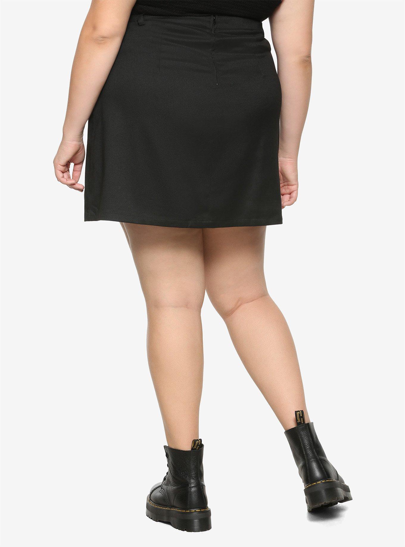 Black Double Chain Mini Skirt Plus Size, BLACK, alternate