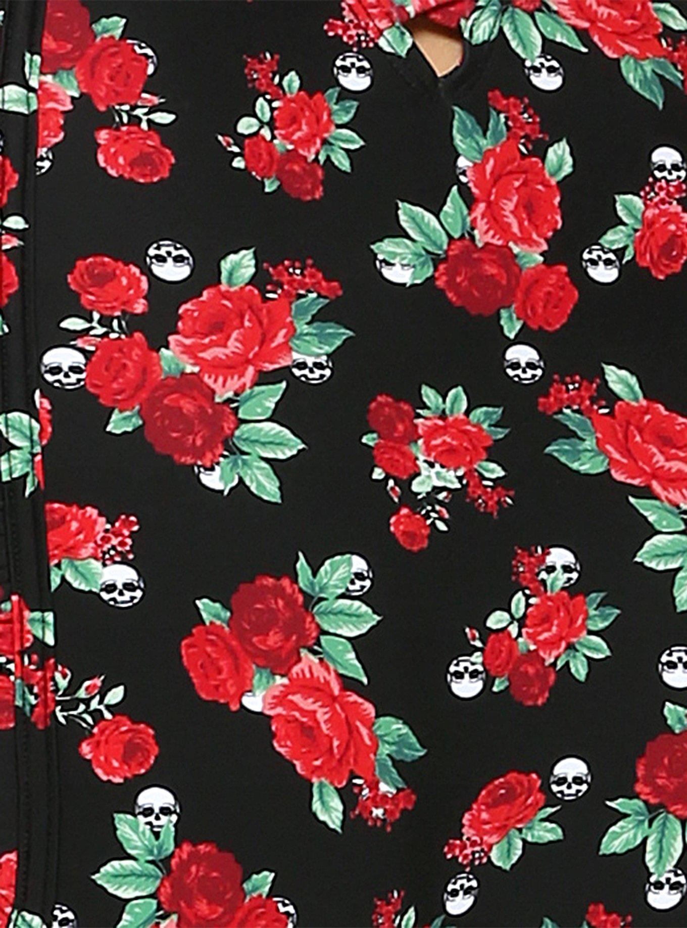 Roses & Skulls Ruffle Swim Top Plus Size, MULTI, alternate