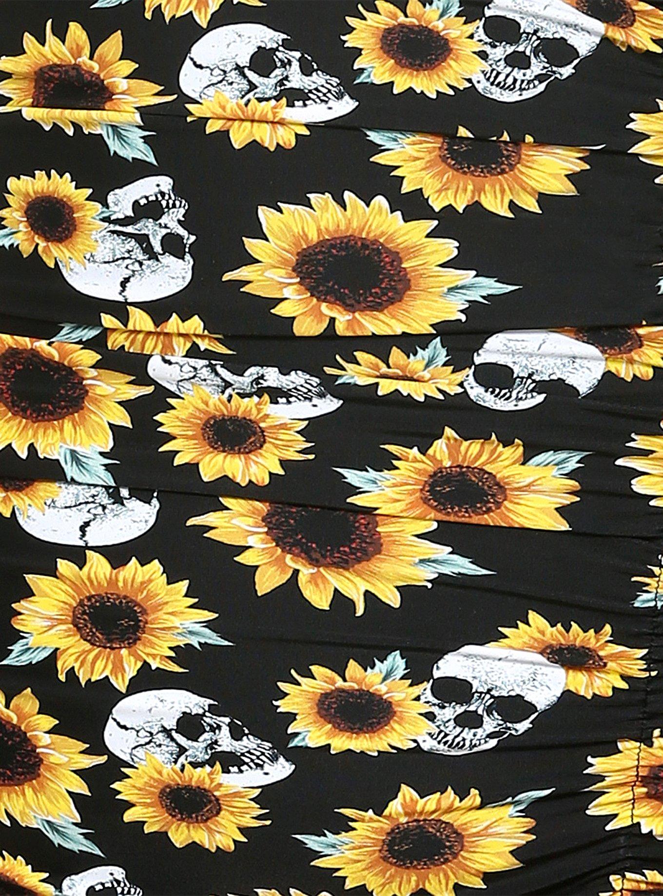 Sunflowers & Skulls Halter Swimsuit Plus Size, MULTI, alternate