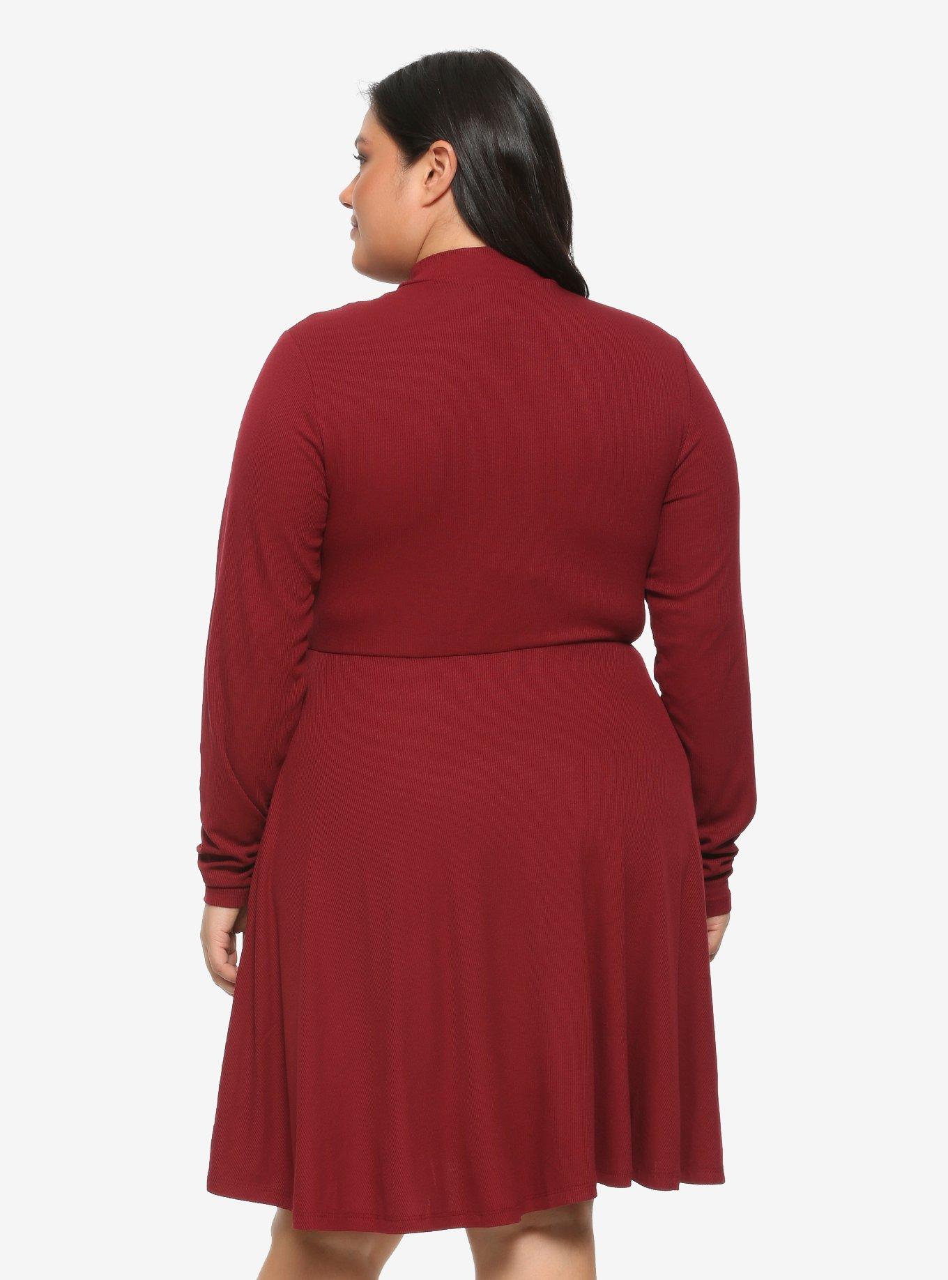 Heart Cutout Mock Neck Long-Sleeve Dress Plus Size, , alternate