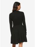 Moon Cutout Mock Neck Long-Sleeve Dress, BLACK, alternate