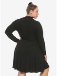 Moon Cutout Mock Neck Long-Sleeve Dress Plus Size, BLACK, alternate