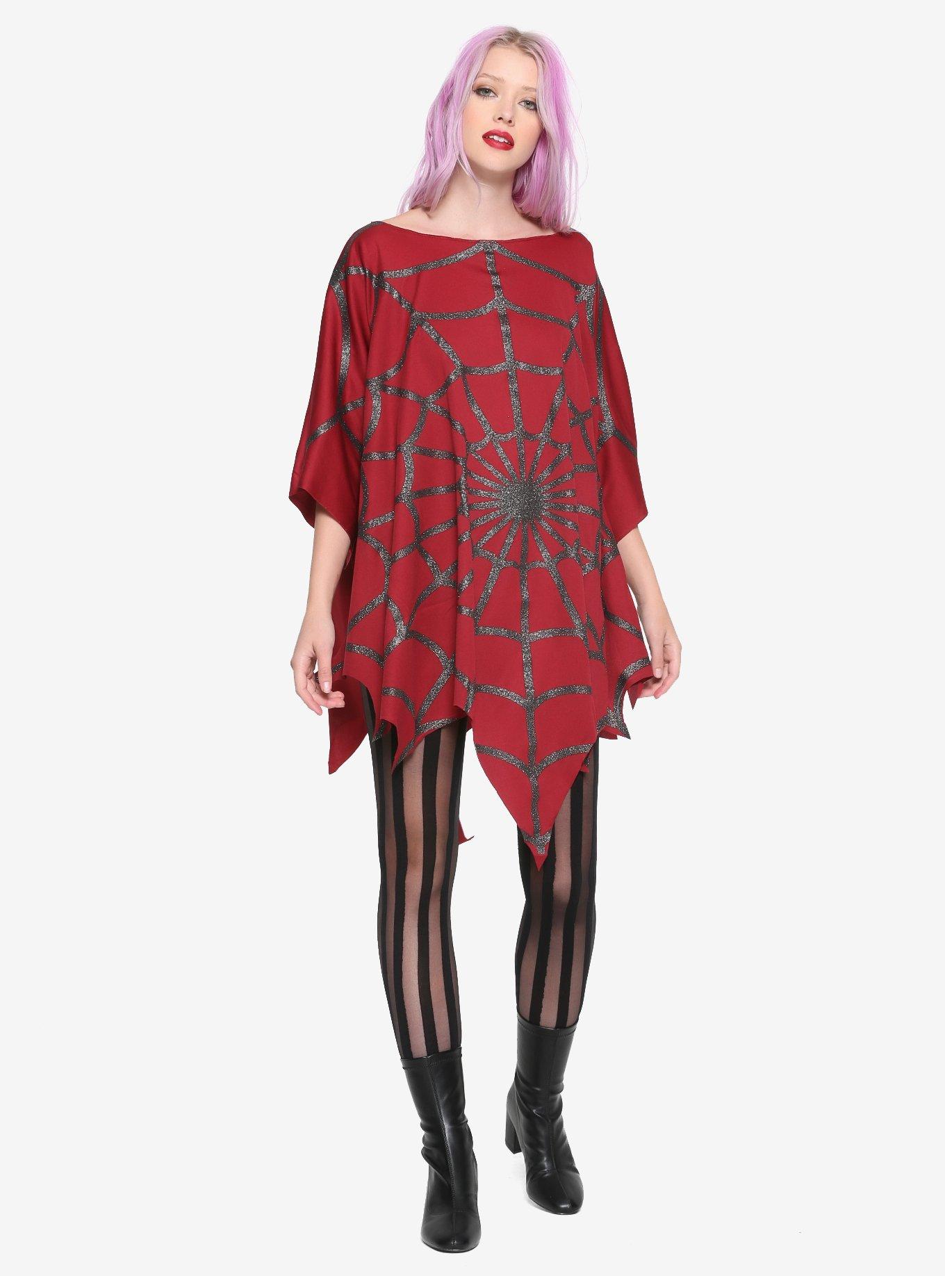 Red Glitter Web Poncho, , alternate