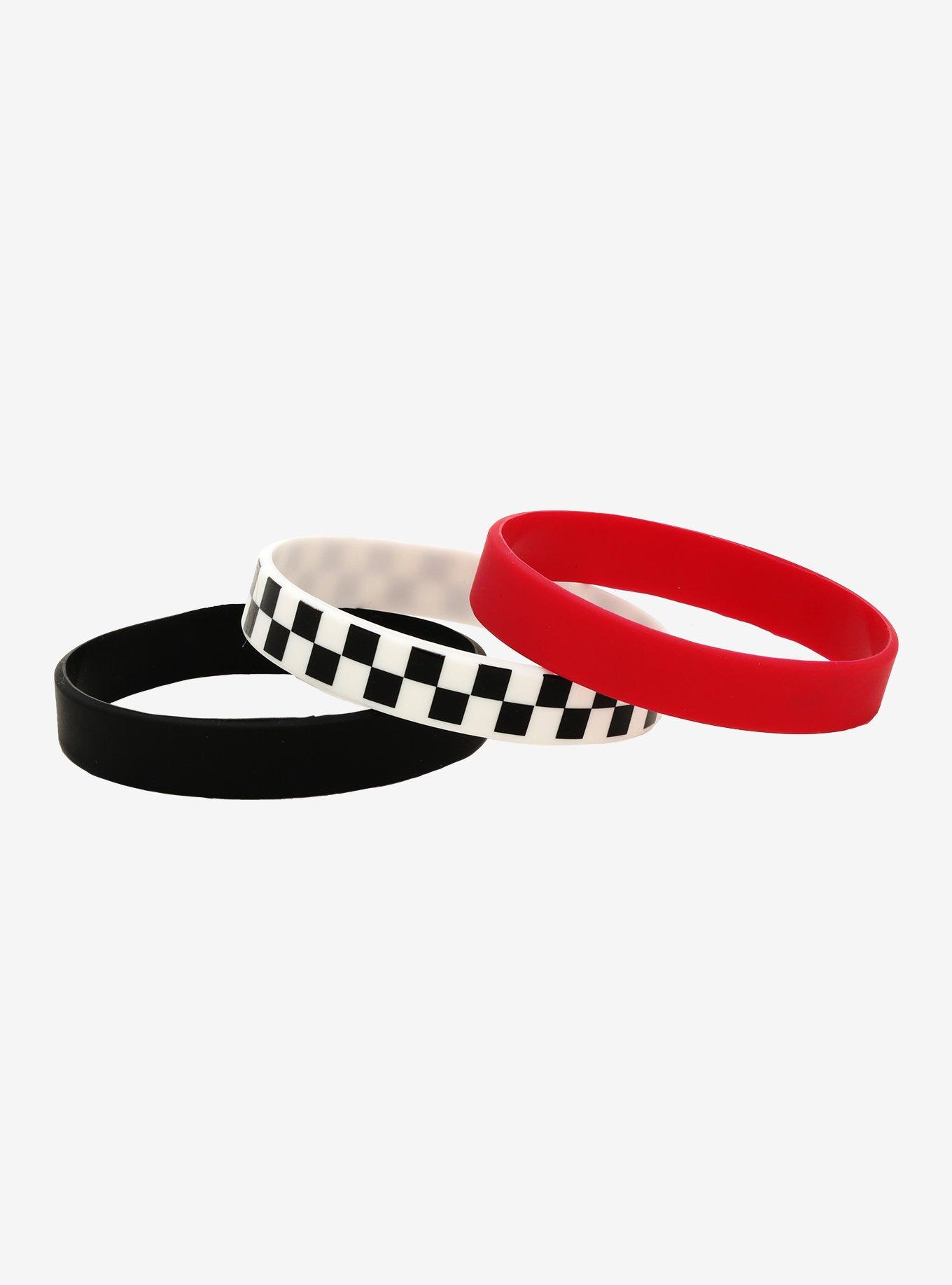Checkered Red & Black Rubber Bracelet Set, , alternate