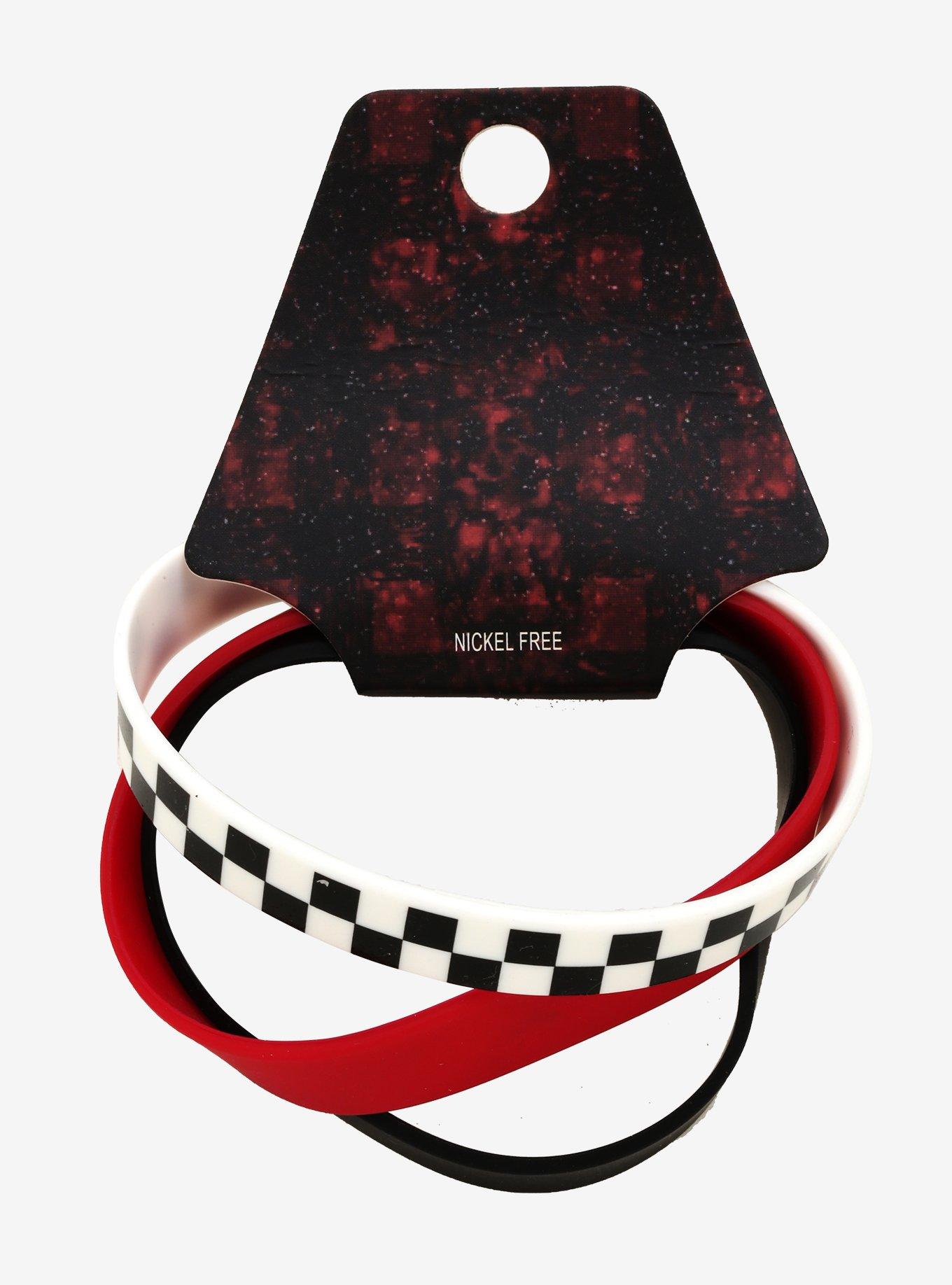 Checkered Red & Black Rubber Bracelet Set, , alternate