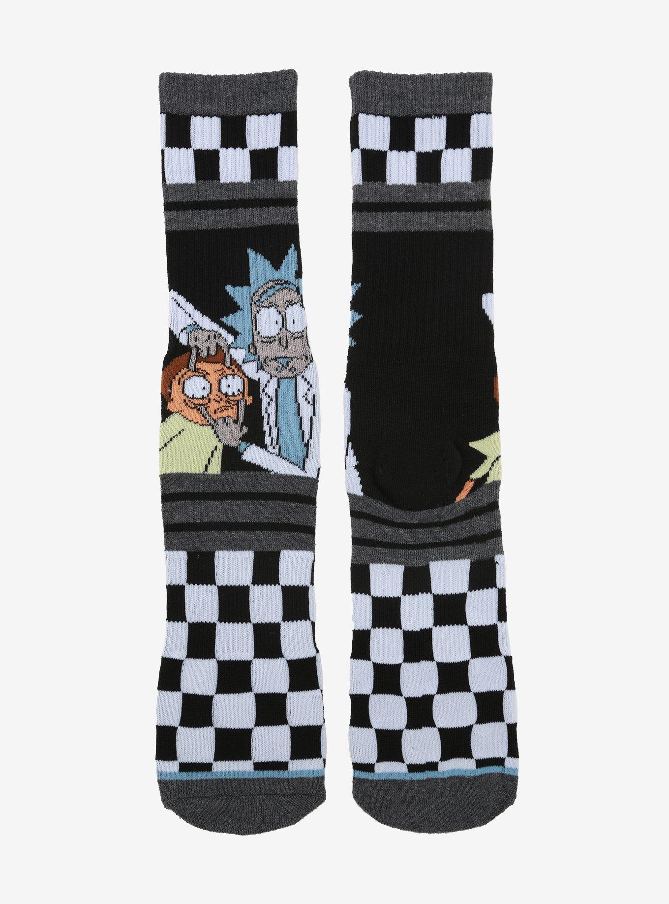 Rick And Morty Checkered Crew Socks, , alternate
