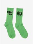 Vibes Neon Green Crew Socks, , alternate