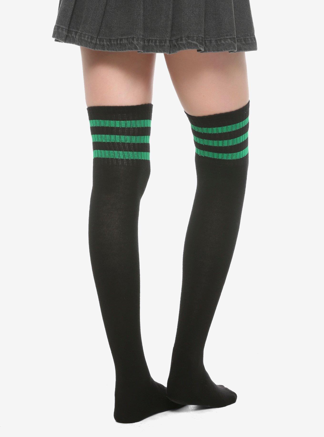 Black & Green Varsity Stripe Over-The-Knee Socks, , alternate
