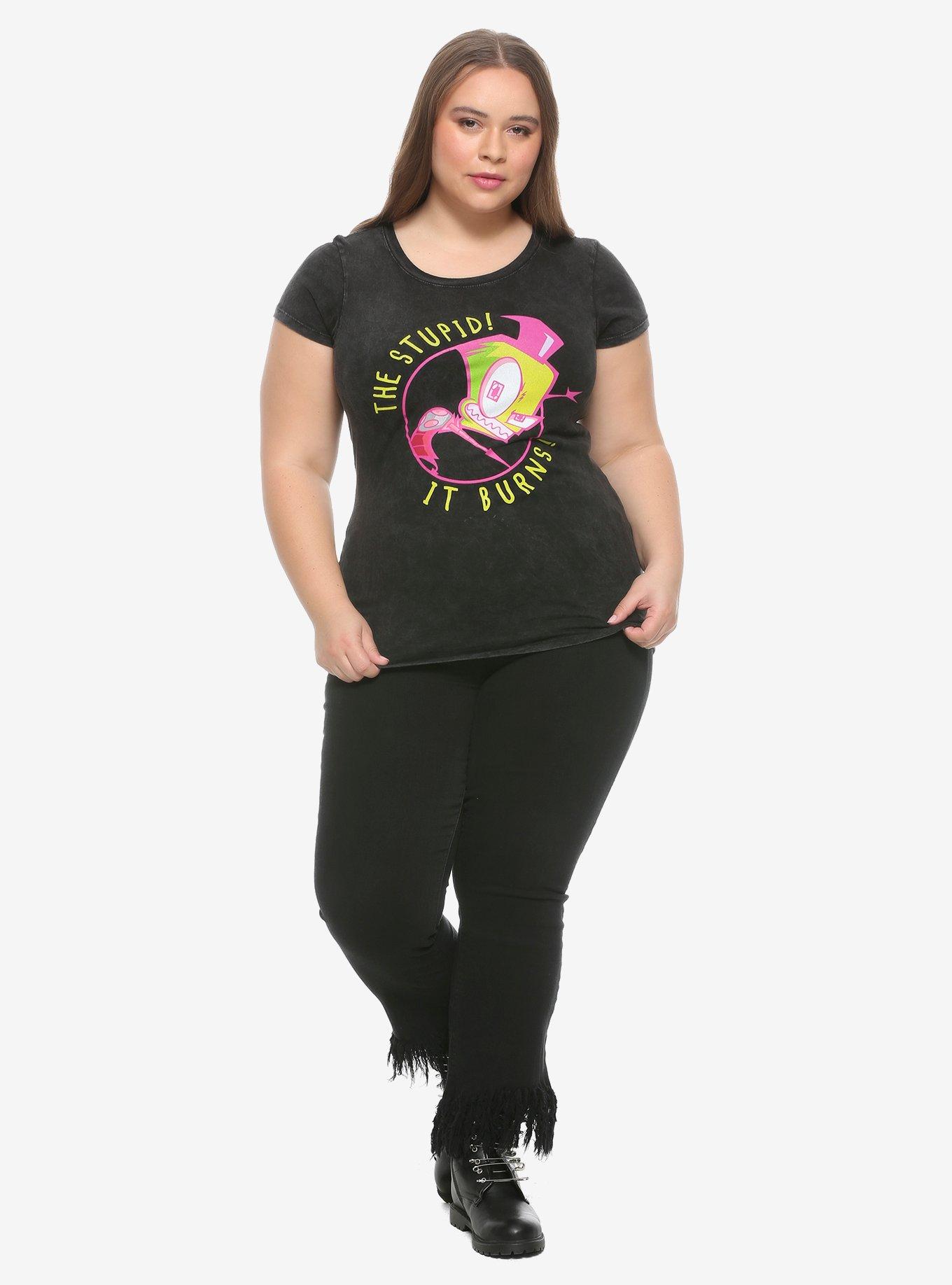 Invader Zim The Stupid! It Burns! Girls Washed T-Shirt Plus Size, MULTI, alternate