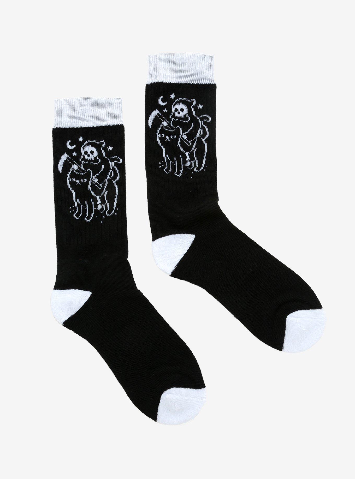 Grim Reaper Riding Cat Crew Socks, , alternate