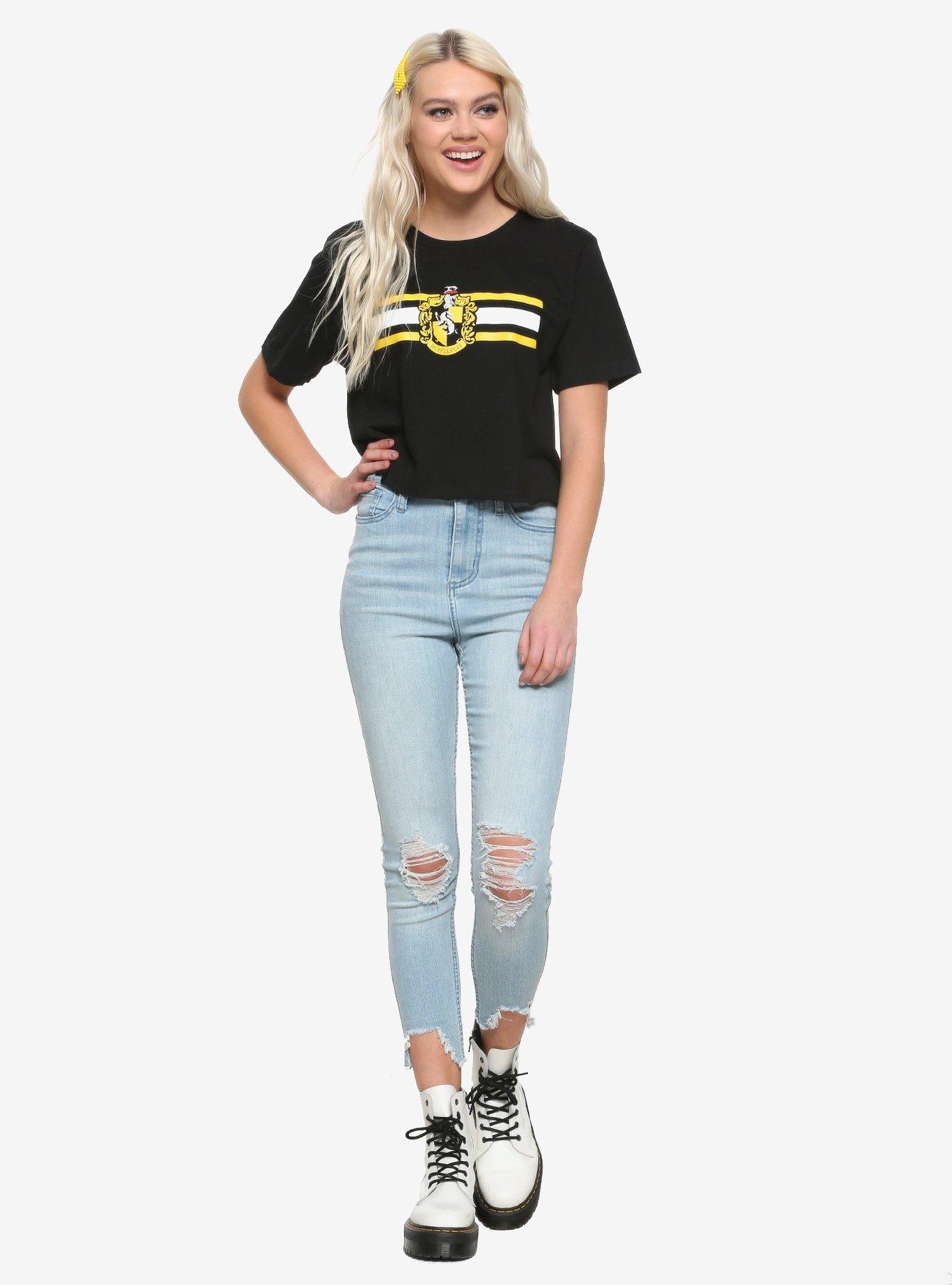 Harry Potter Hufflepuff Stripes Girls Crop T-Shirt, MULTI, alternate