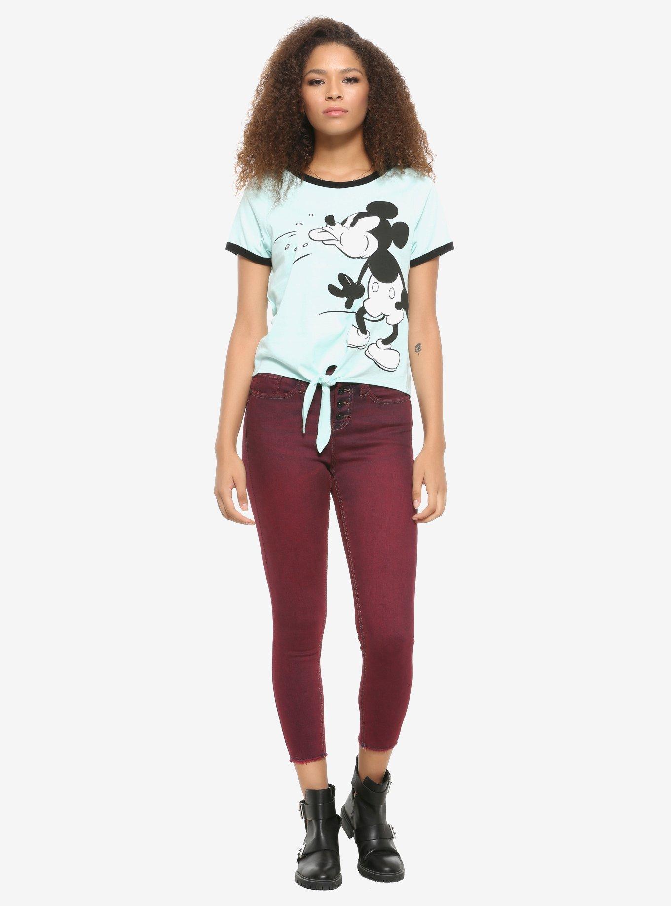 Disney Mickey Mouse Tongue Out Tie-Front Girls Ringer T-Shirt, BLACK, alternate