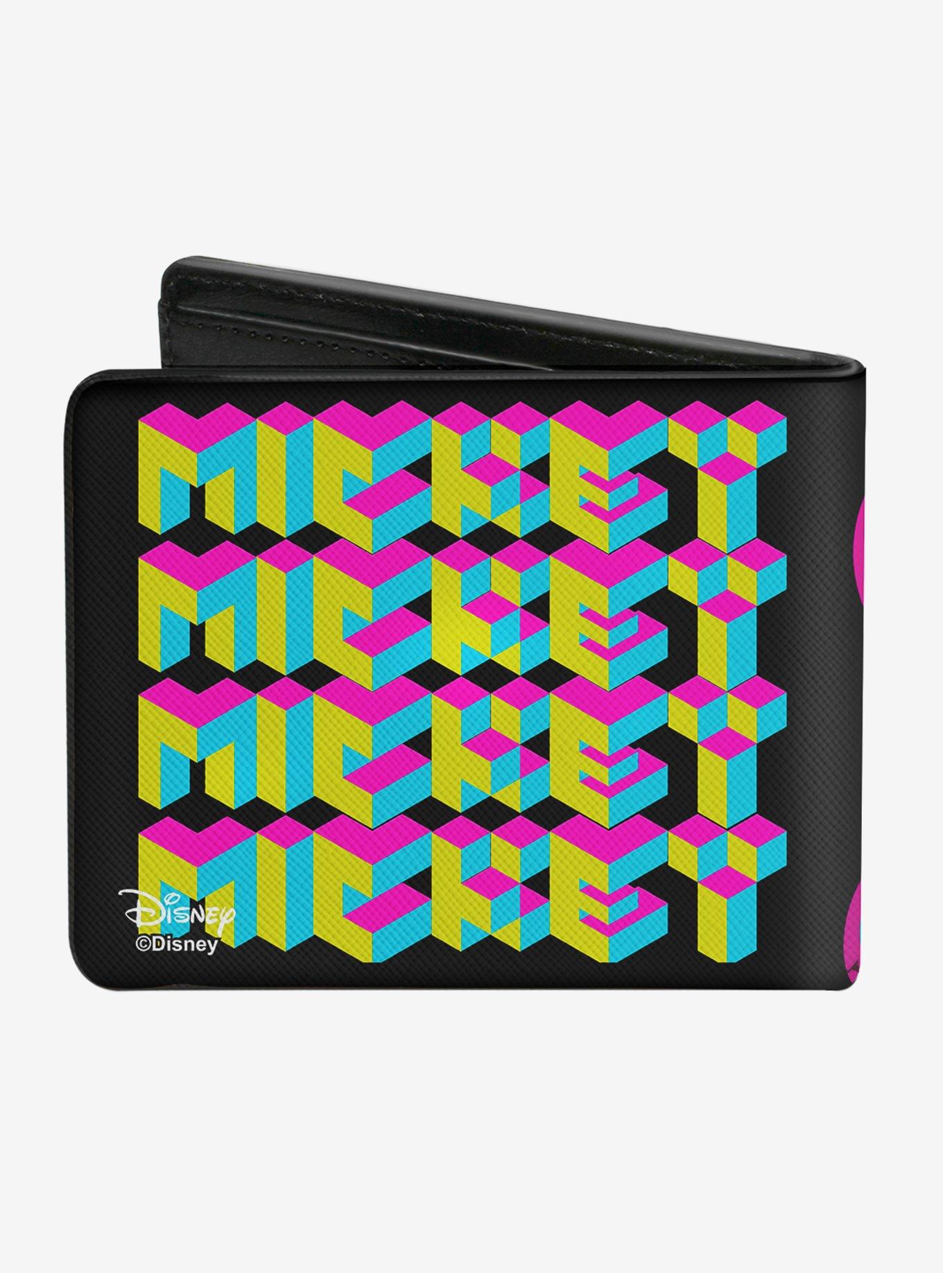 Disney Mickey Mouse Walking Pose Pixel Text Bi-Fold Wallet, , alternate