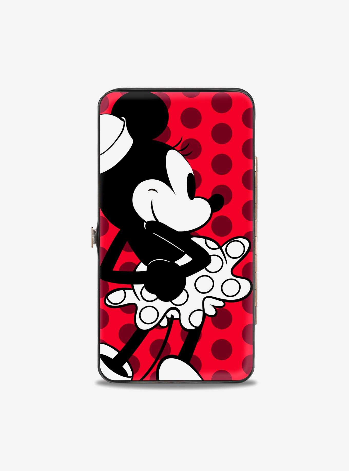 Disney Minnie Mouse Vintage Minnie Smiling Pose Front Back Dots Hinged Wallet, , hi-res