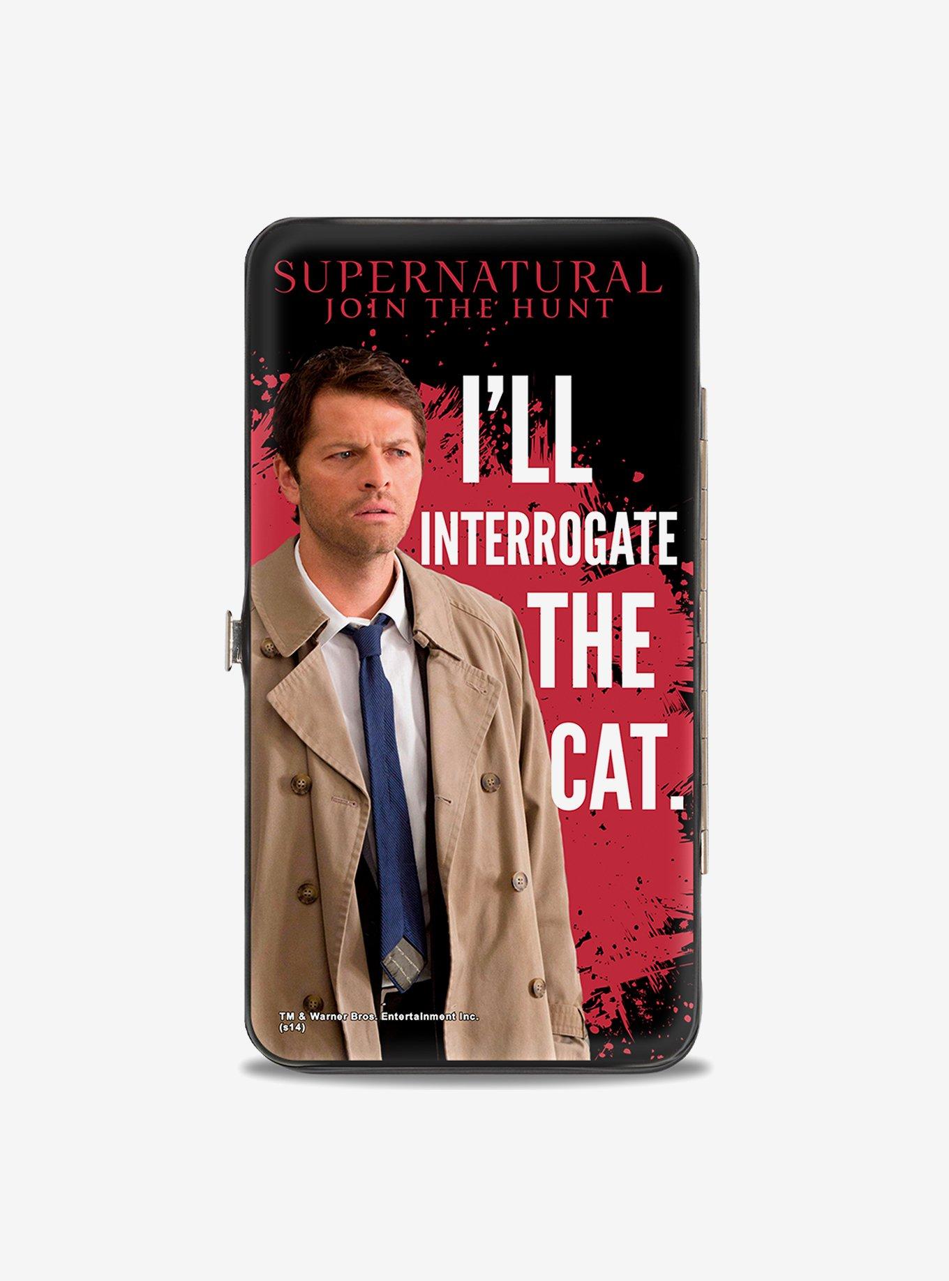 Supernatural Castiel I'll Interrogate The Cat Black Blood Splatter Hinged Wallet, , hi-res