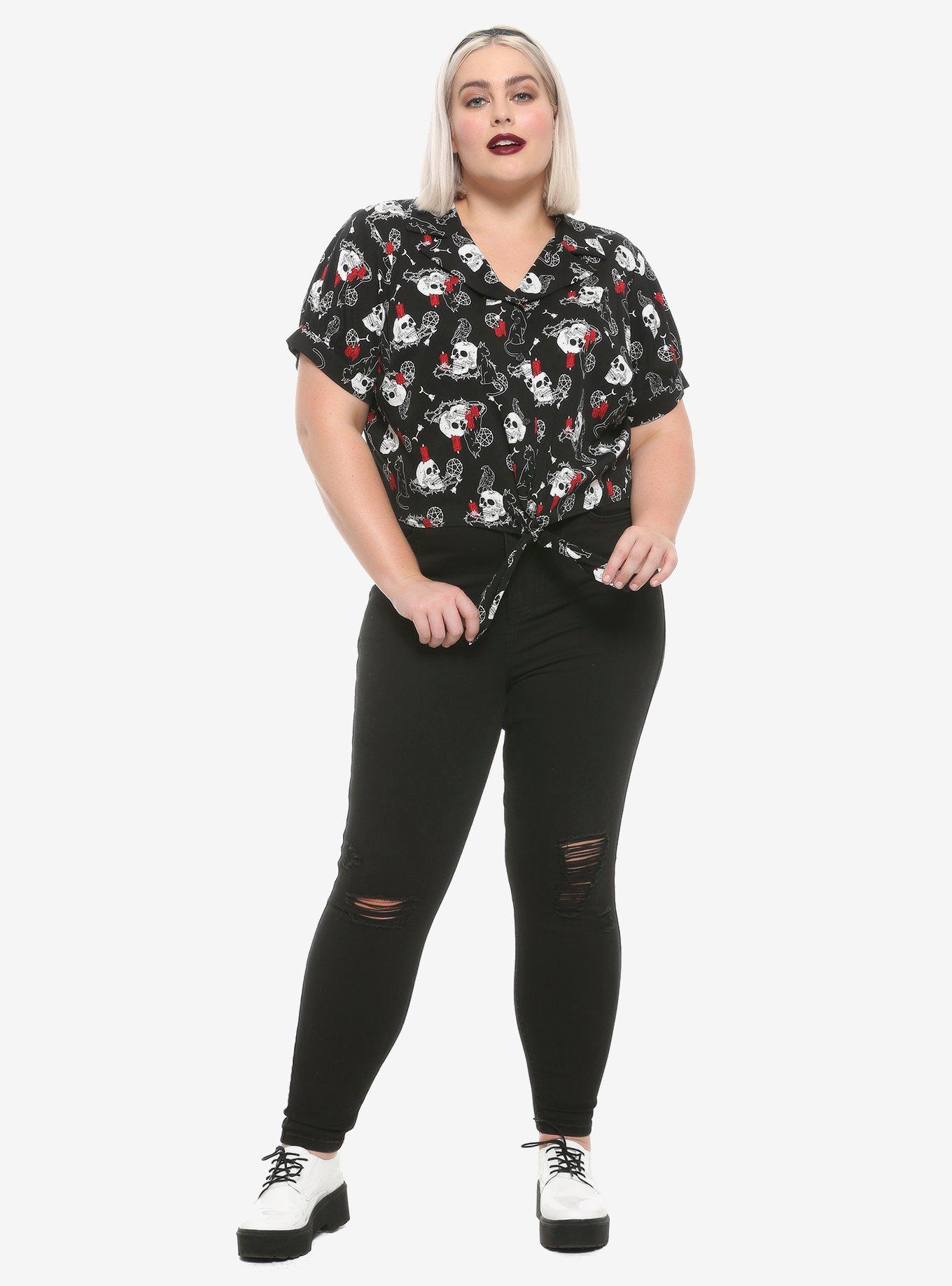Chilling Adventures Of Sabrina Salem Tie-Front Girls Woven Button-Up Plus Size, MULTI, alternate