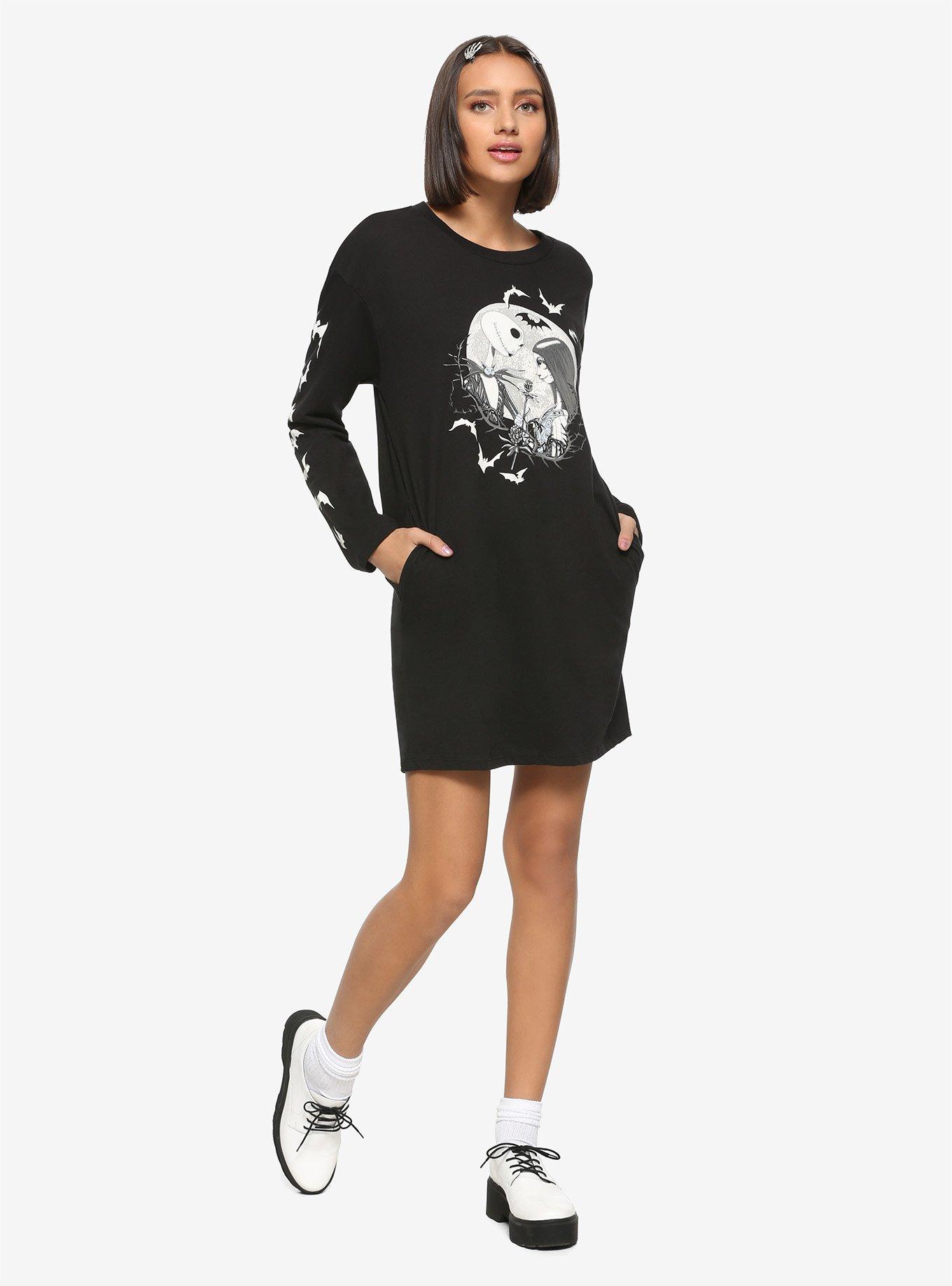 The Nightmare Before Christmas Jack & Sally Glow-In-The-Dark Long-Sleeve T-Shirt Dress, MULTI, alternate