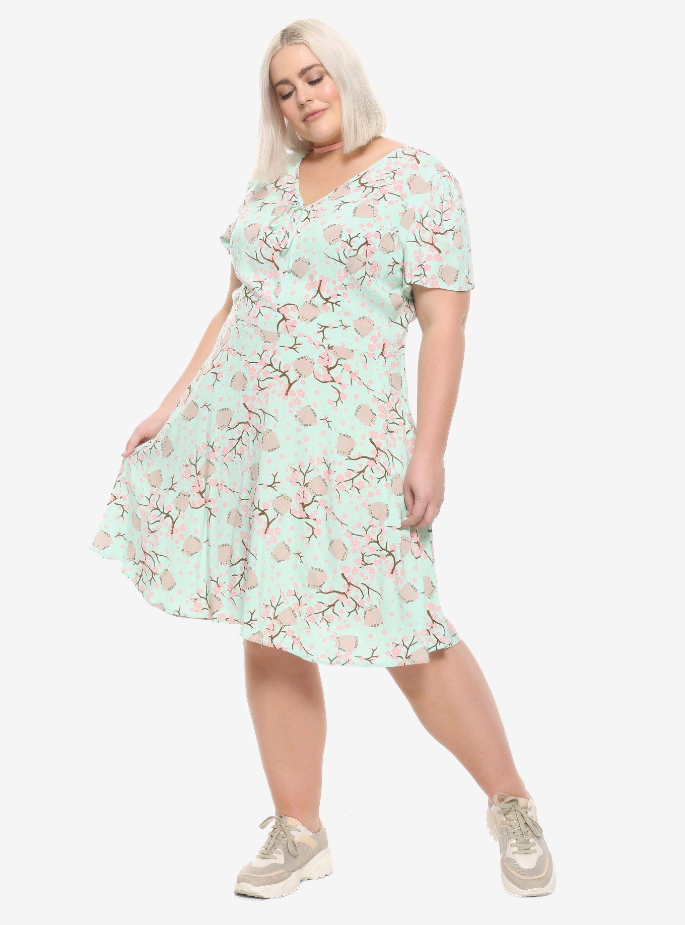 Pusheen Cherry Blossoms & Pusheen Babydoll Dress Plus Size, MULTI, alternate