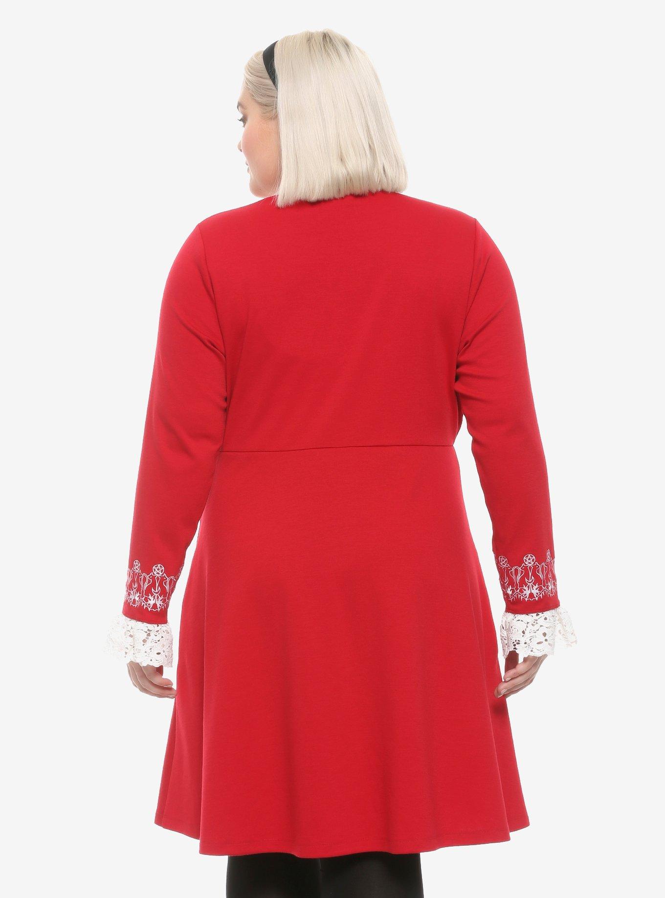 Chilling Adventures Of Sabrina Lace Collar Button-Front Dress Plus Size, RED, alternate