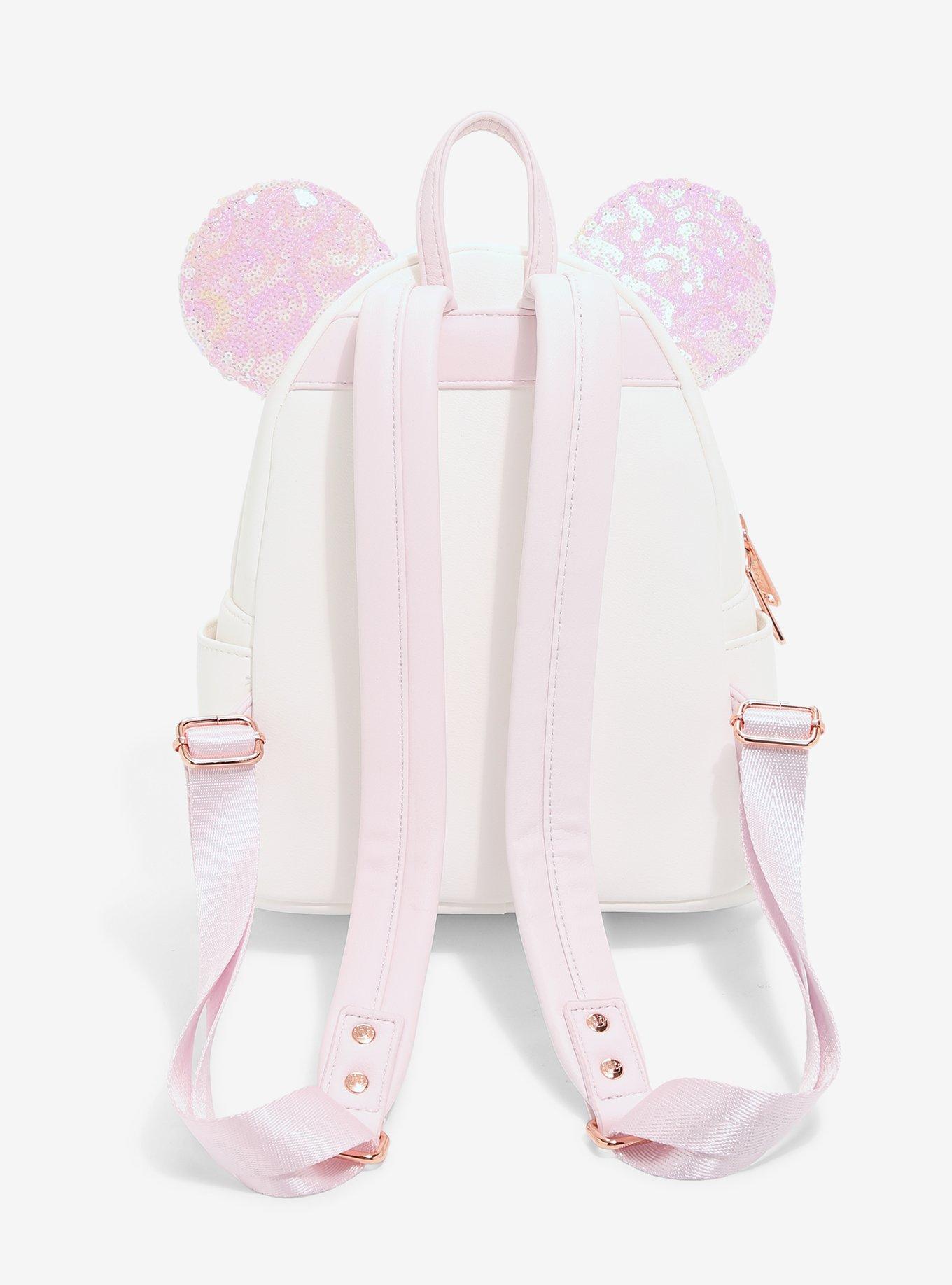 Loungefly X LASR Exclusive Disney Planet Minnie UV Reactive Pink Iridescent  Sequin Mini Backpack WDBK2421