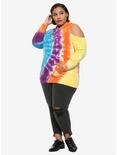 Rainbow Cold Shoulder Tie-Dye Girls Hoodie Plus Size, RAINBOW, alternate