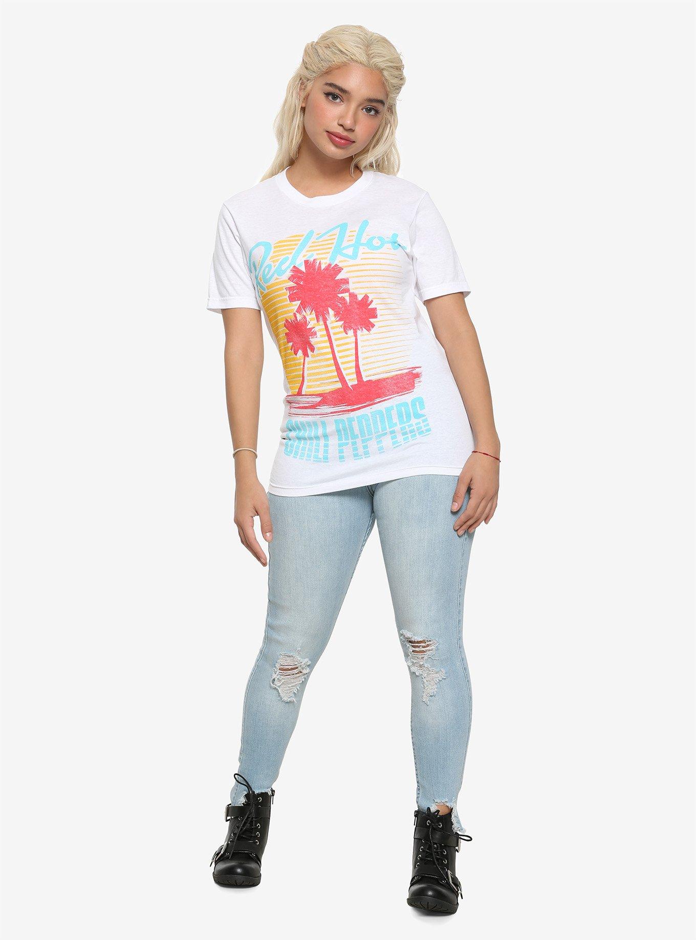 Red Hot Chili Peppers Retro Palm Tree Girls T-Shirt, WHITE, alternate