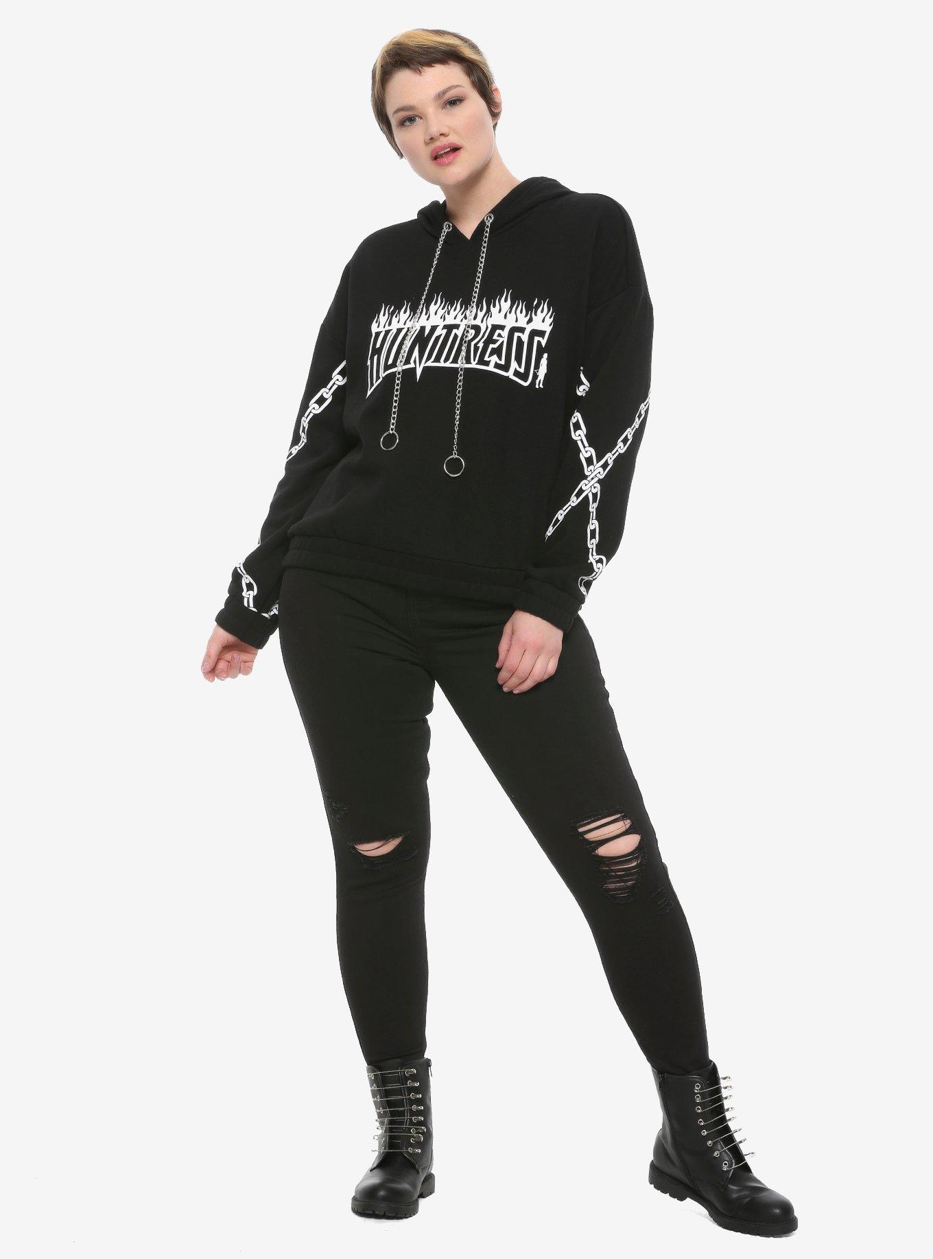 Her Universe DC Comics Birds Of Prey Huntress Chain Semi-Crop Girls Hoodie Plus Size, WHITE, alternate