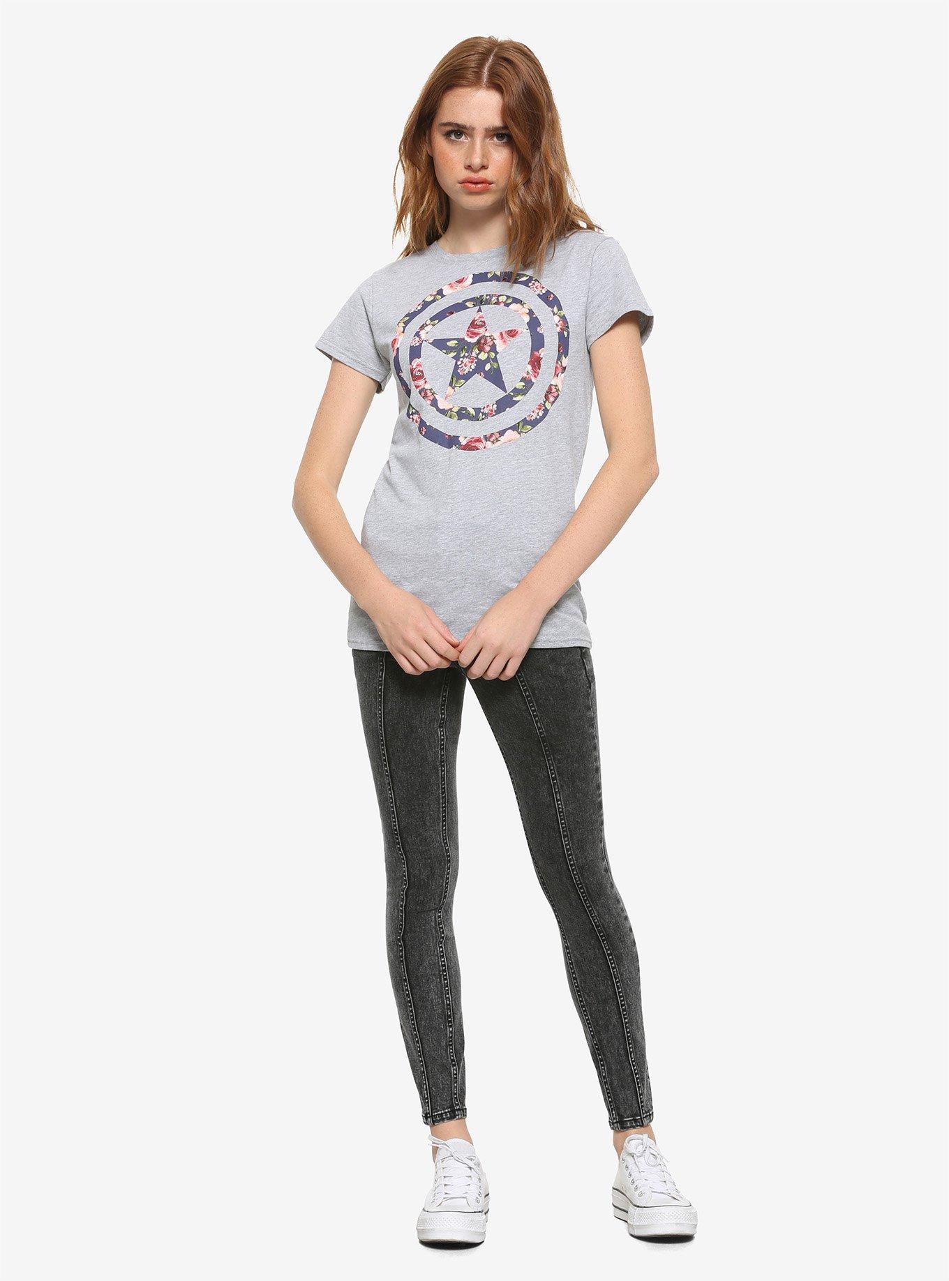Marvel Captain America Floral Logo Girls T-Shirt, MULTI, alternate