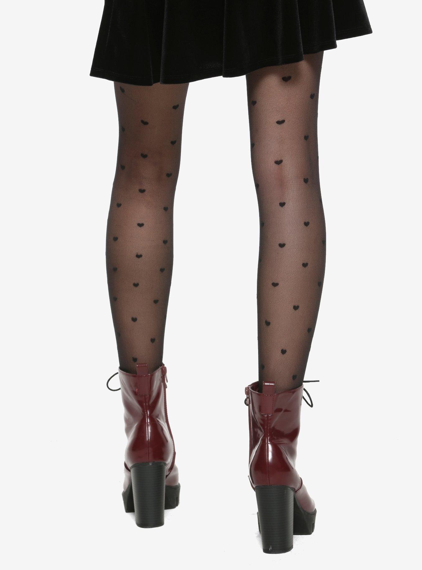 Black Heart Sheer Tights, BLACK, alternate