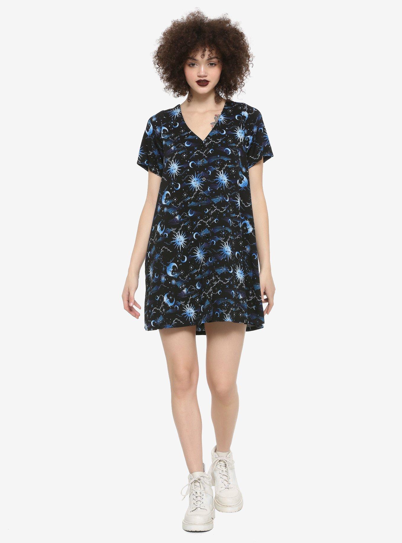 Blue Celestial Button-Front Dress, BLACK, alternate