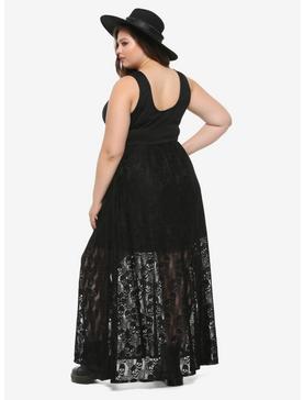 Black Lace-Up Skull Lace Maxi Dress Plus Size, , hi-res