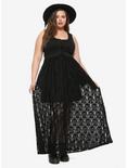 Black Lace-Up Skull Lace Maxi Dress Plus Size, BLACK, alternate