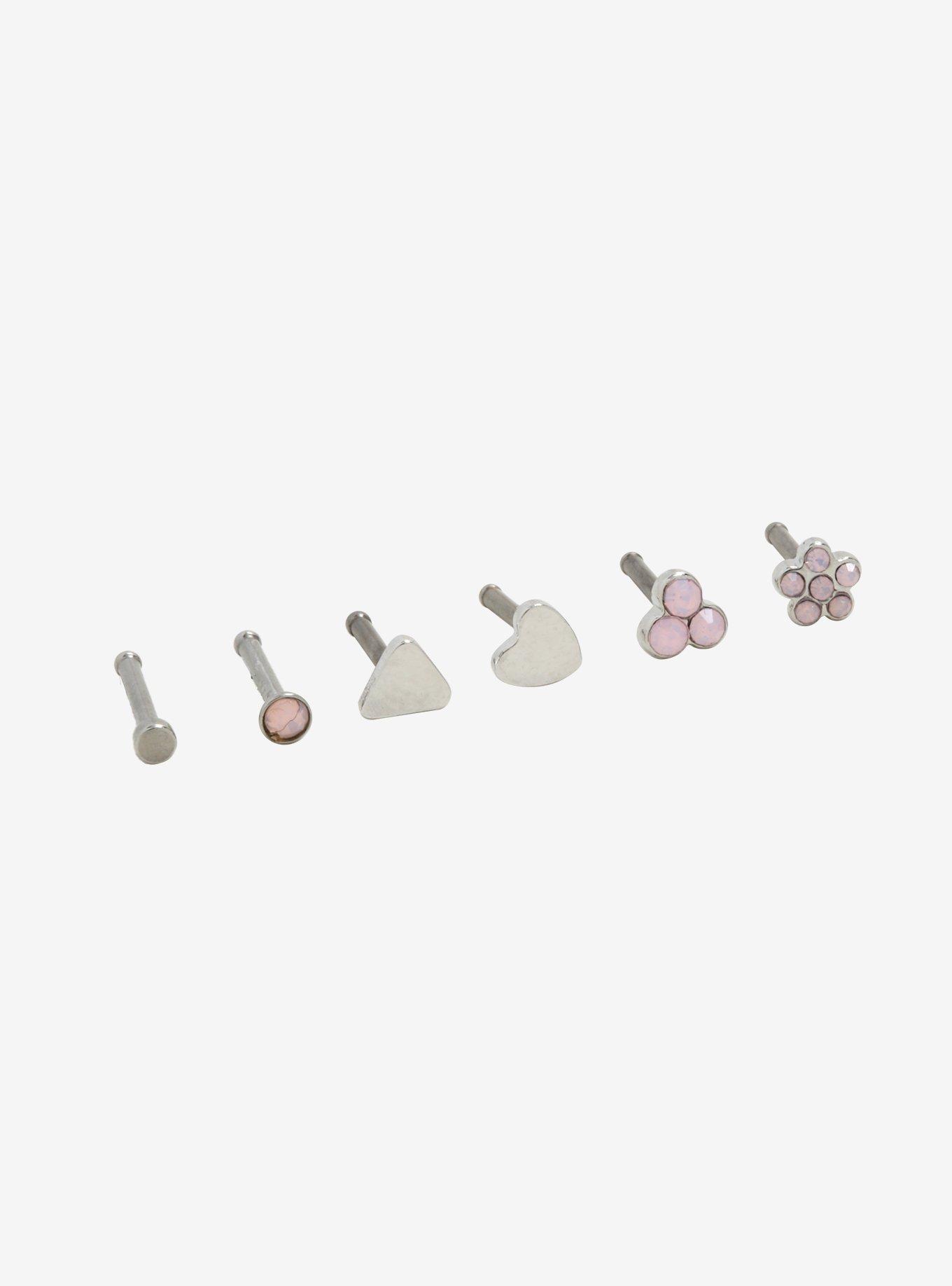 Steel Pink Opal Flower Nose Stud 6 Pack, MULTI, alternate
