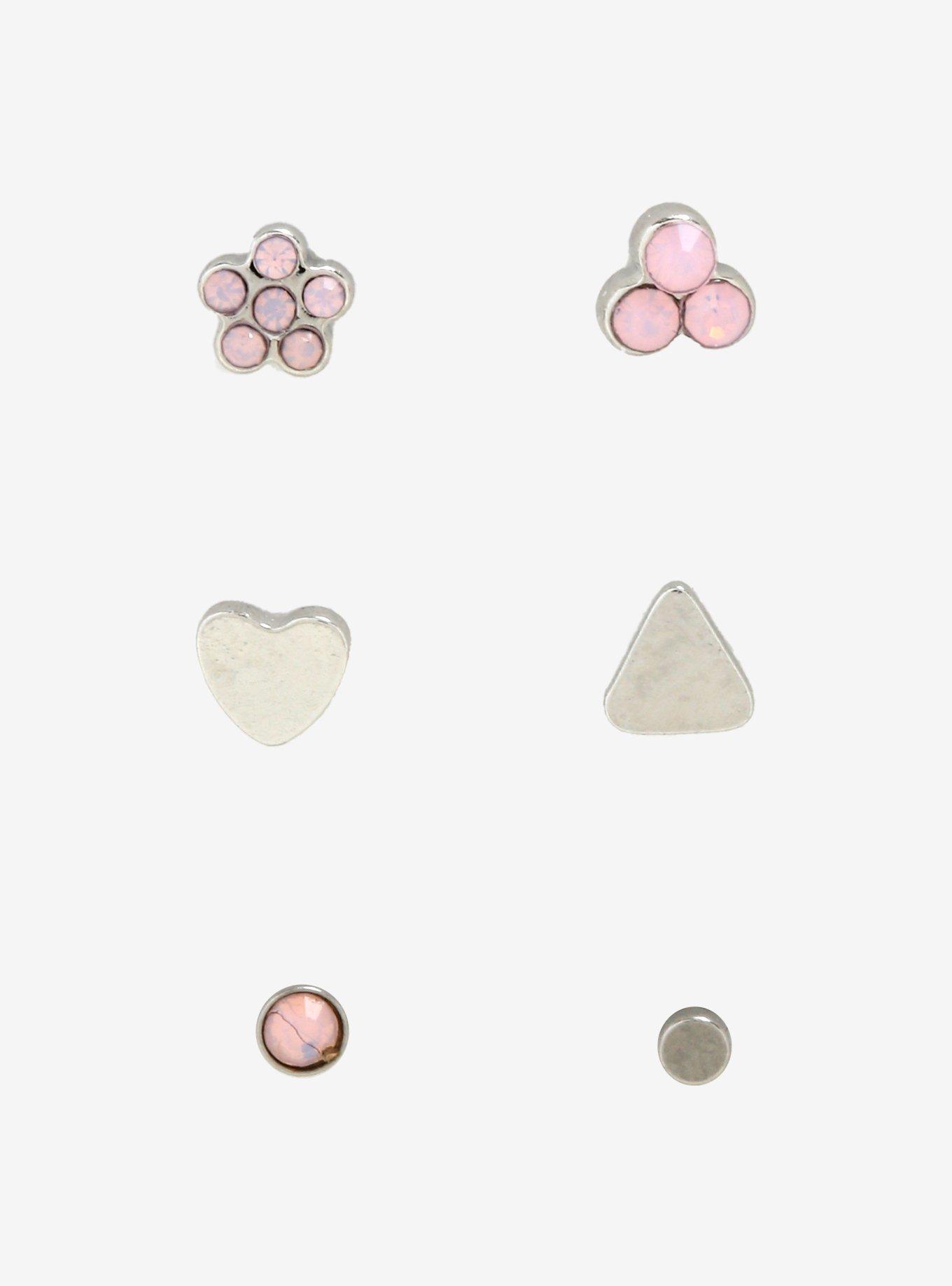 Steel Pink Opal Flower Nose Stud 6 Pack, MULTI, alternate