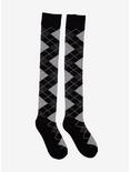 Black Grey & Pink Argyle Over-The-Knee Socks, , alternate