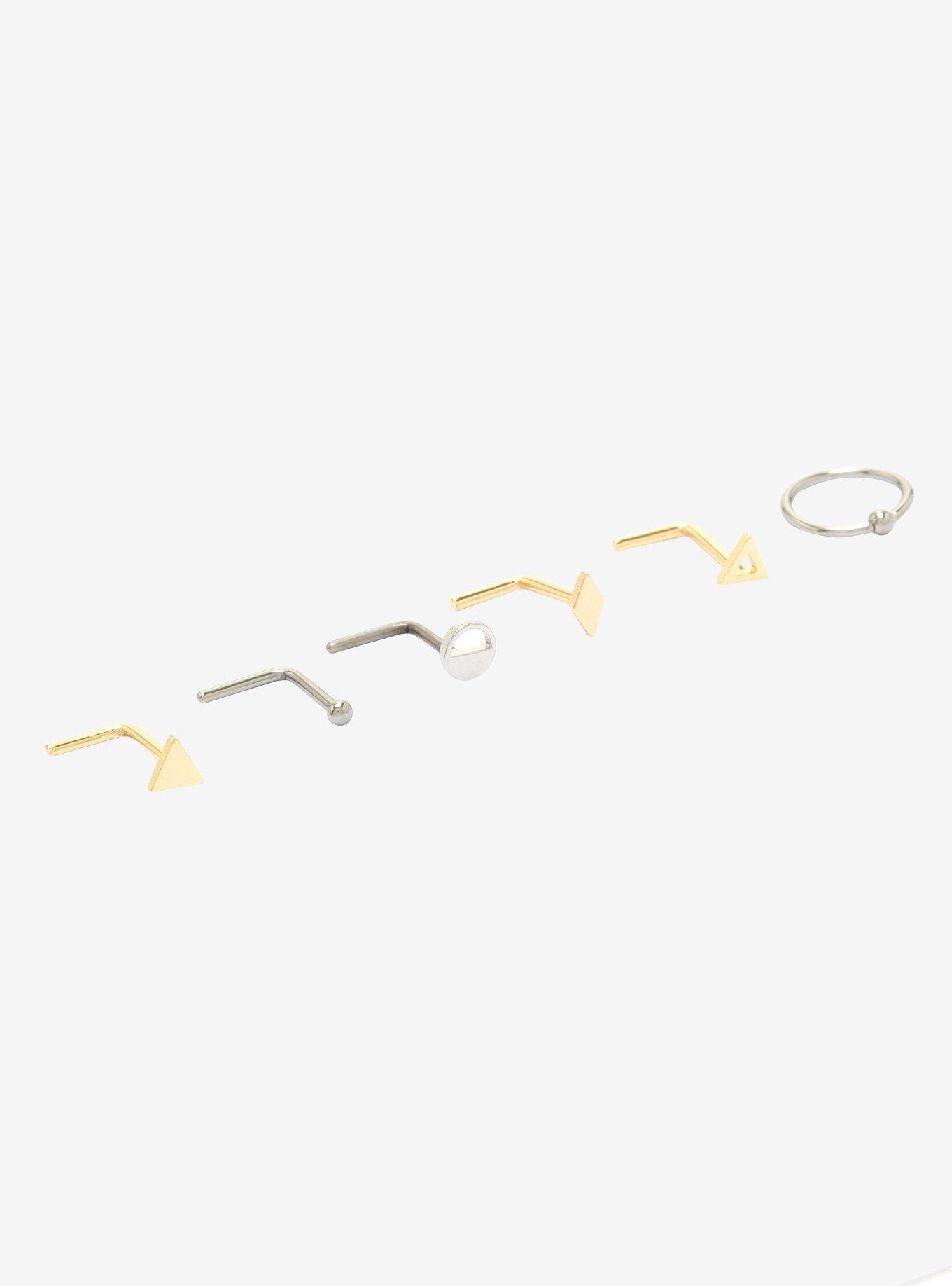 Steel Silver & Gold Geometric Nose Stud & Hoop 6 Pack, MULTI, alternate