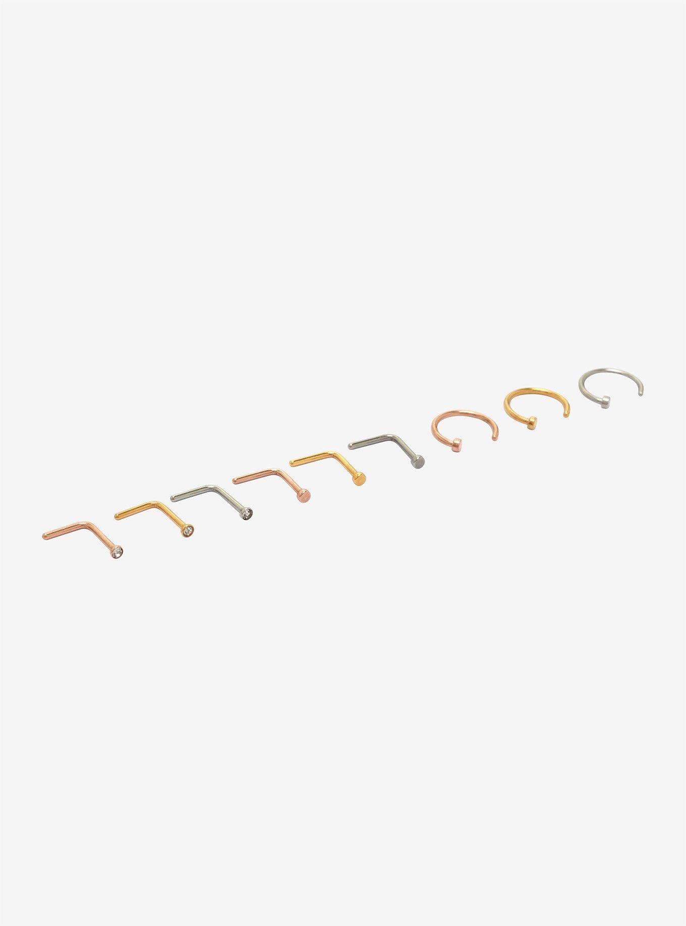 Silver Rose Gold & Gold Nose Stud & Hoop 9 Pack, MULTI, alternate