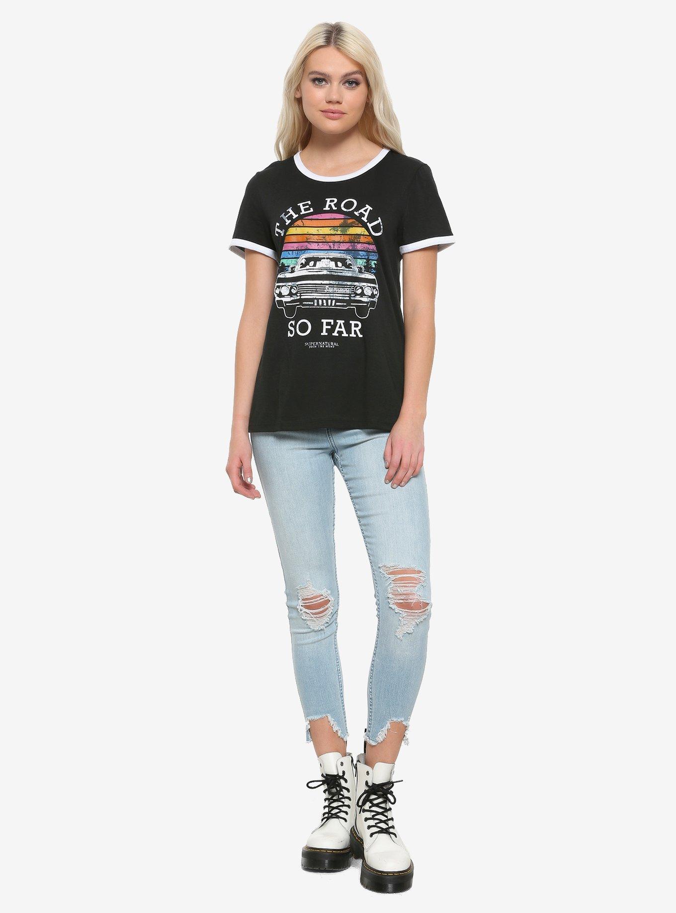 Supernatural Sunset Road So Far Girls Ringer T-Shirt, , alternate