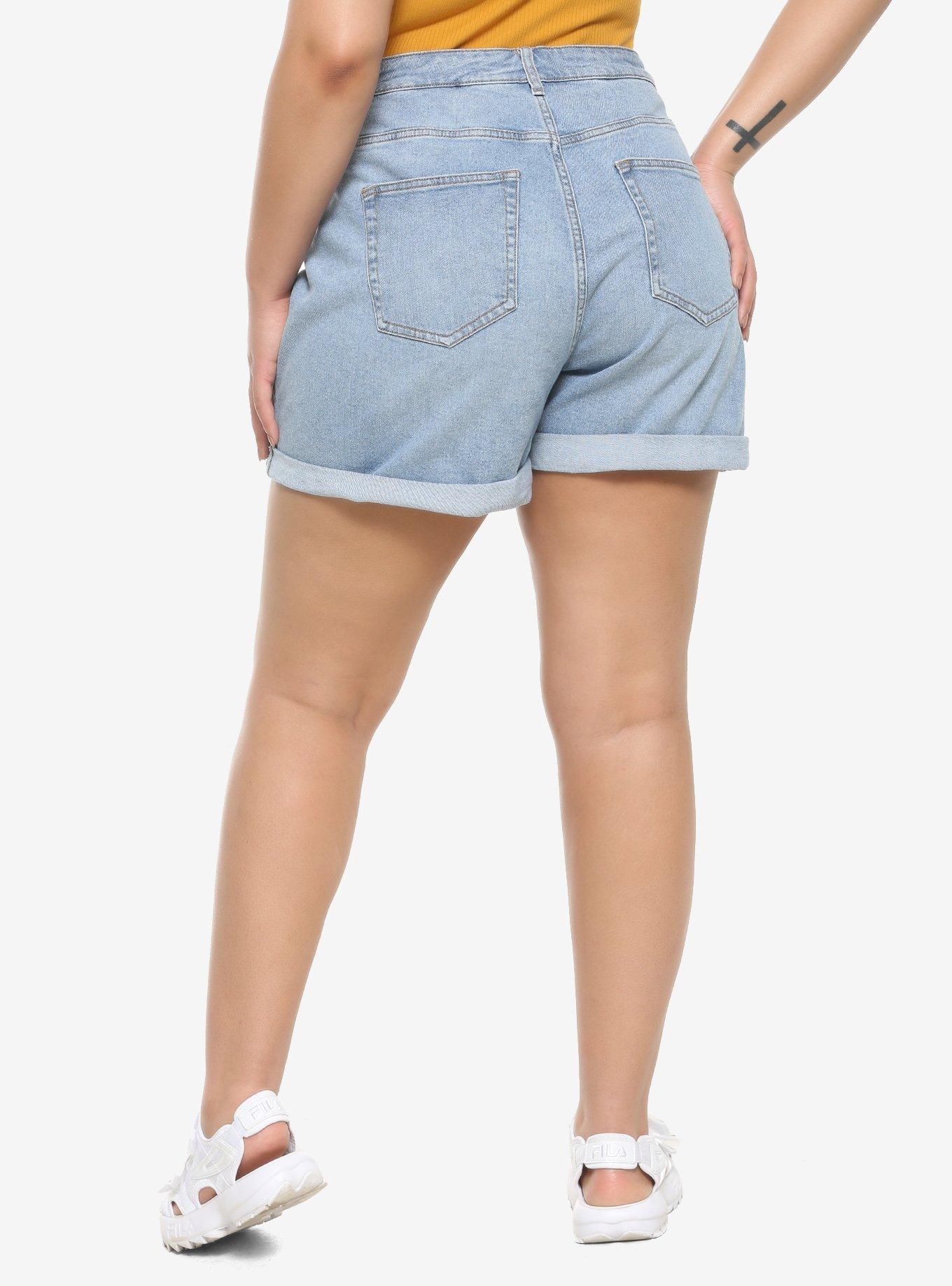 HT Denim Washed Indigo Mom Shorts Plus Size, INDIGO, alternate