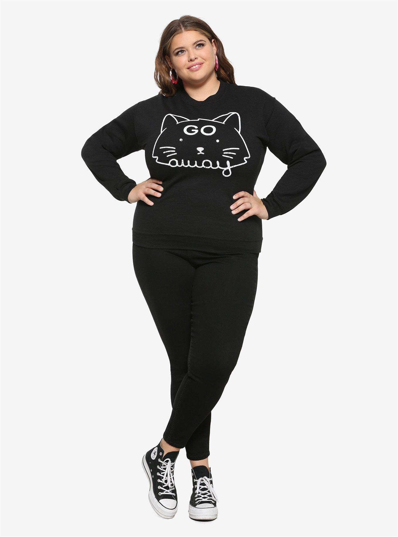 Go Away Cat Girls Sweatshirt Plus Size, WHITE, alternate