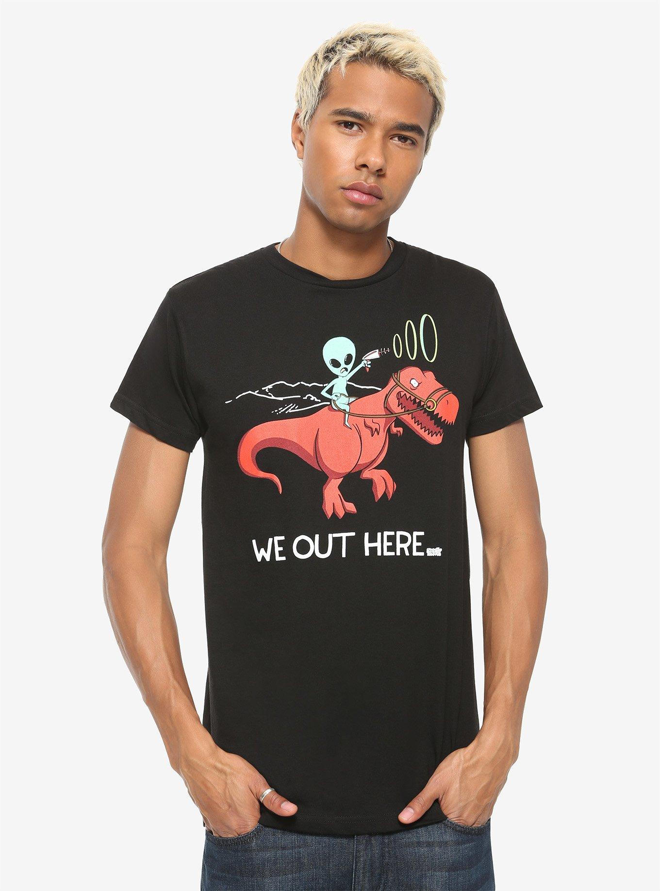 T-Rex & Alien We Out Here T-Shirt, BLACK, alternate