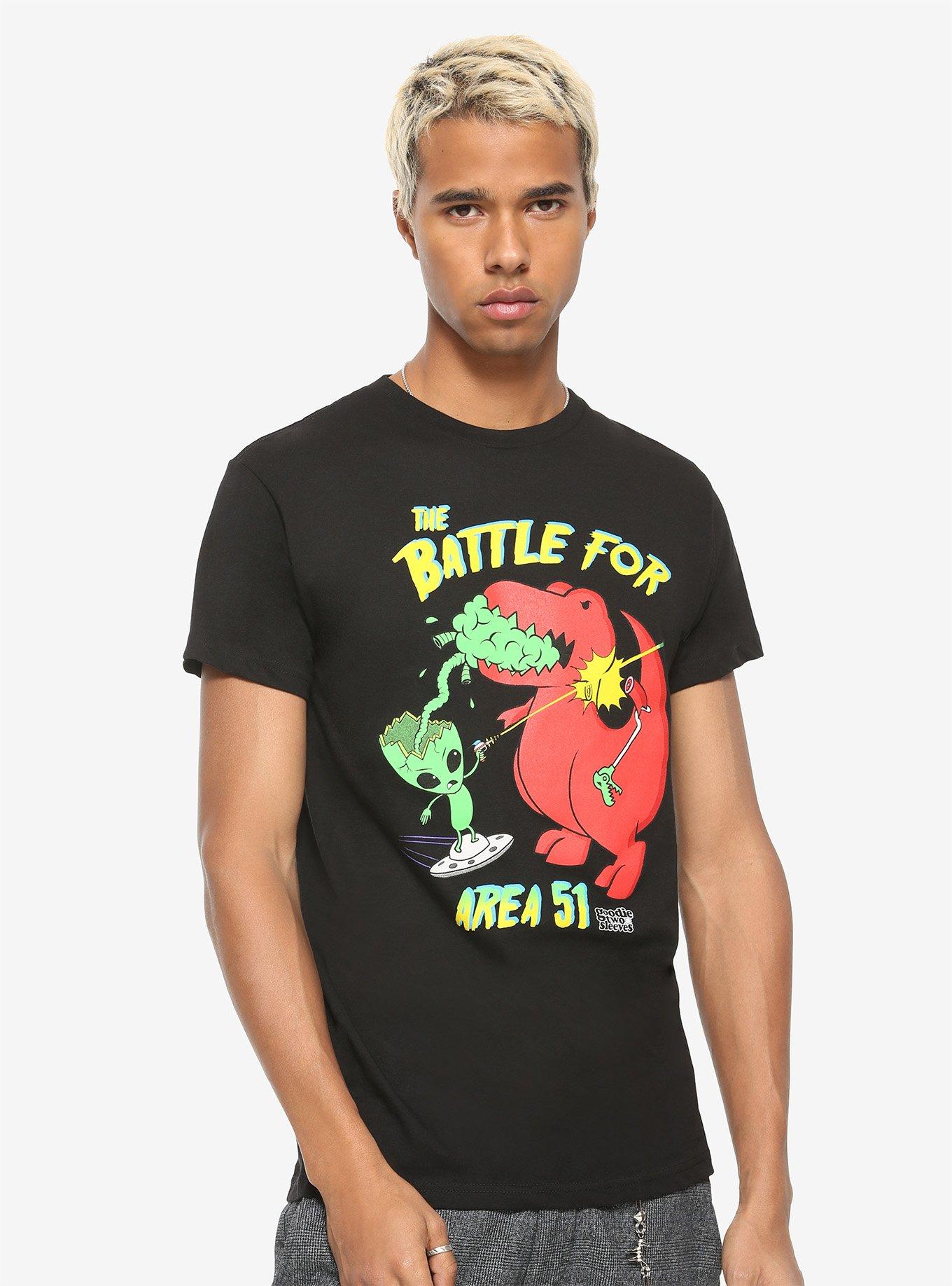 T-Rex & Alien Battle For Area 51 T-Shirt, BLACK, alternate